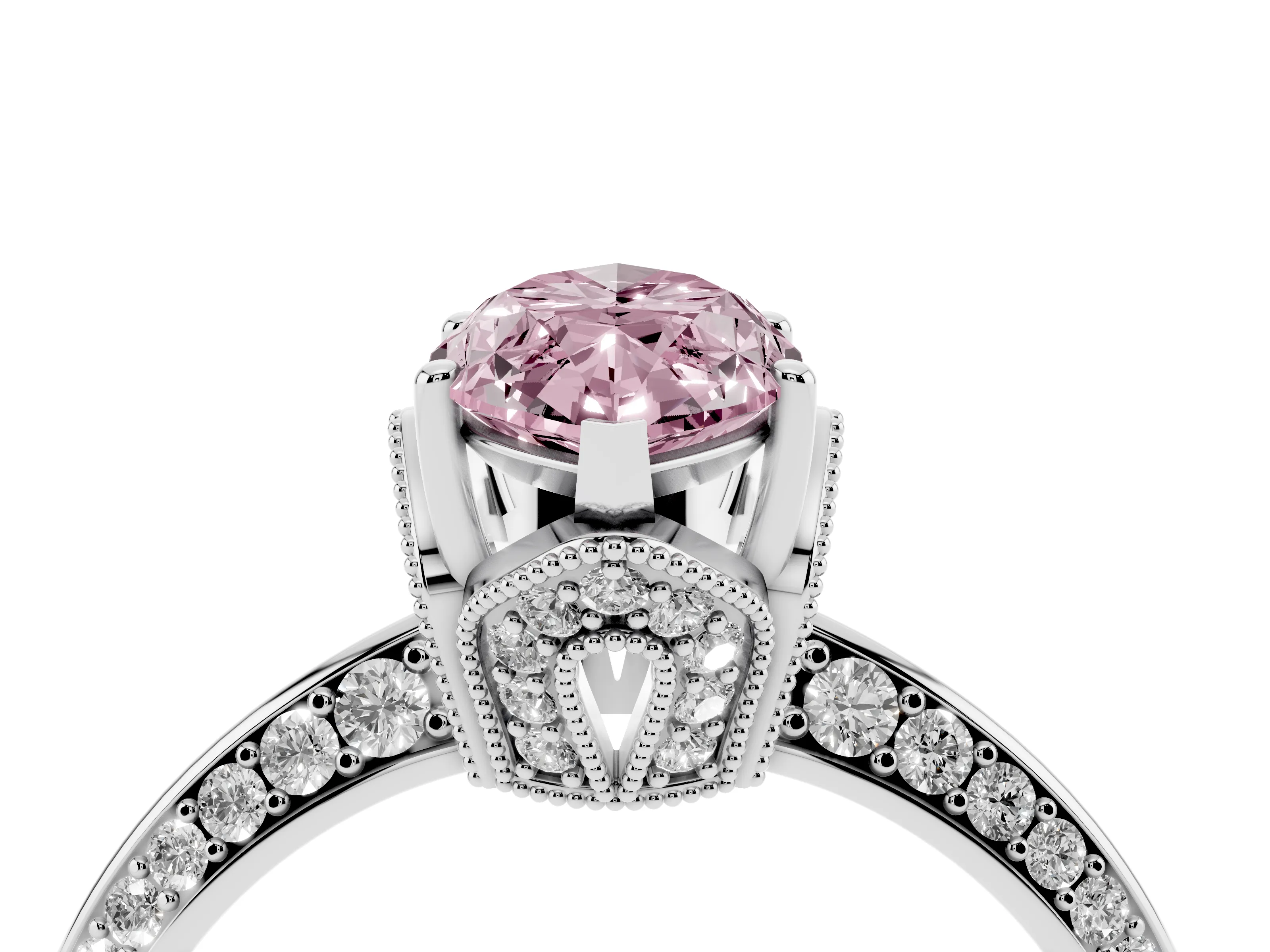 Fancy Pink Marquise Cut Diamond Solitaire Engagement Ring Set in Silver with Pavé Split Shank and Prong Setting