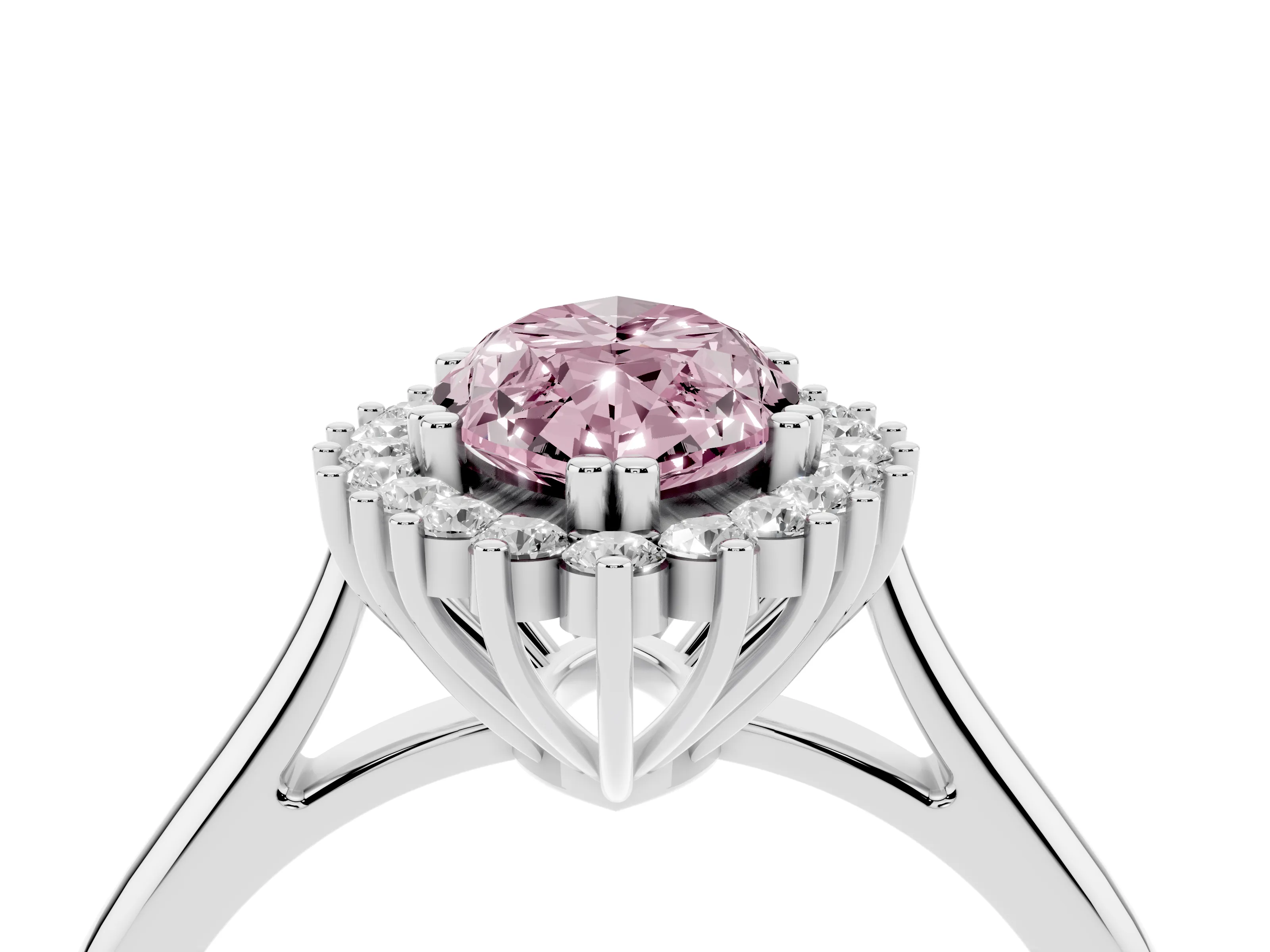 Fancy Pink Marquise Cut Diamond Halo Ring Set in White gold with Plain Solitaire Band and Prong Setting