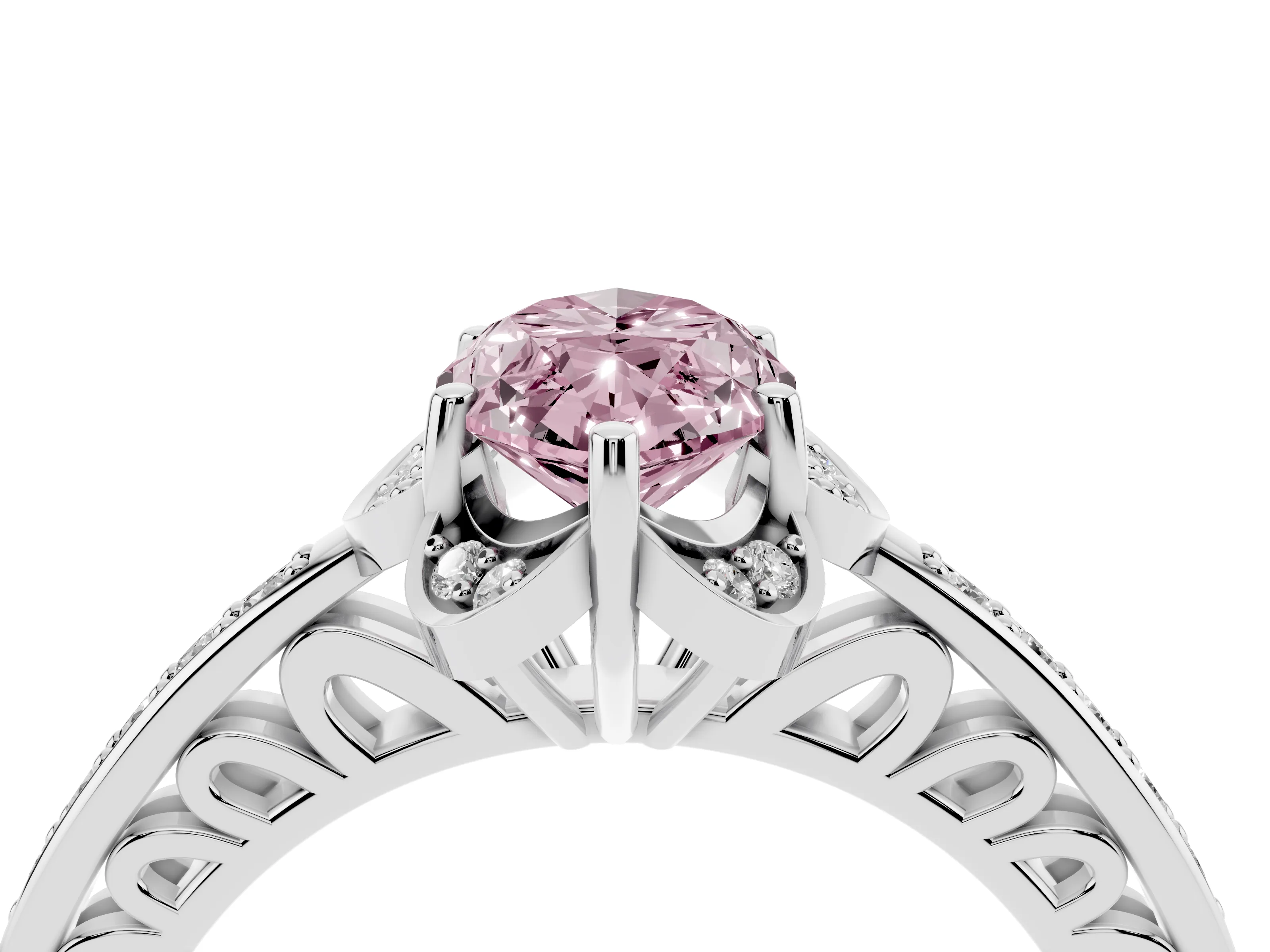 Fancy Pink Marquise Cut Diamond Halo Ring Set in White gold with Channel Set Band and Prong Setting