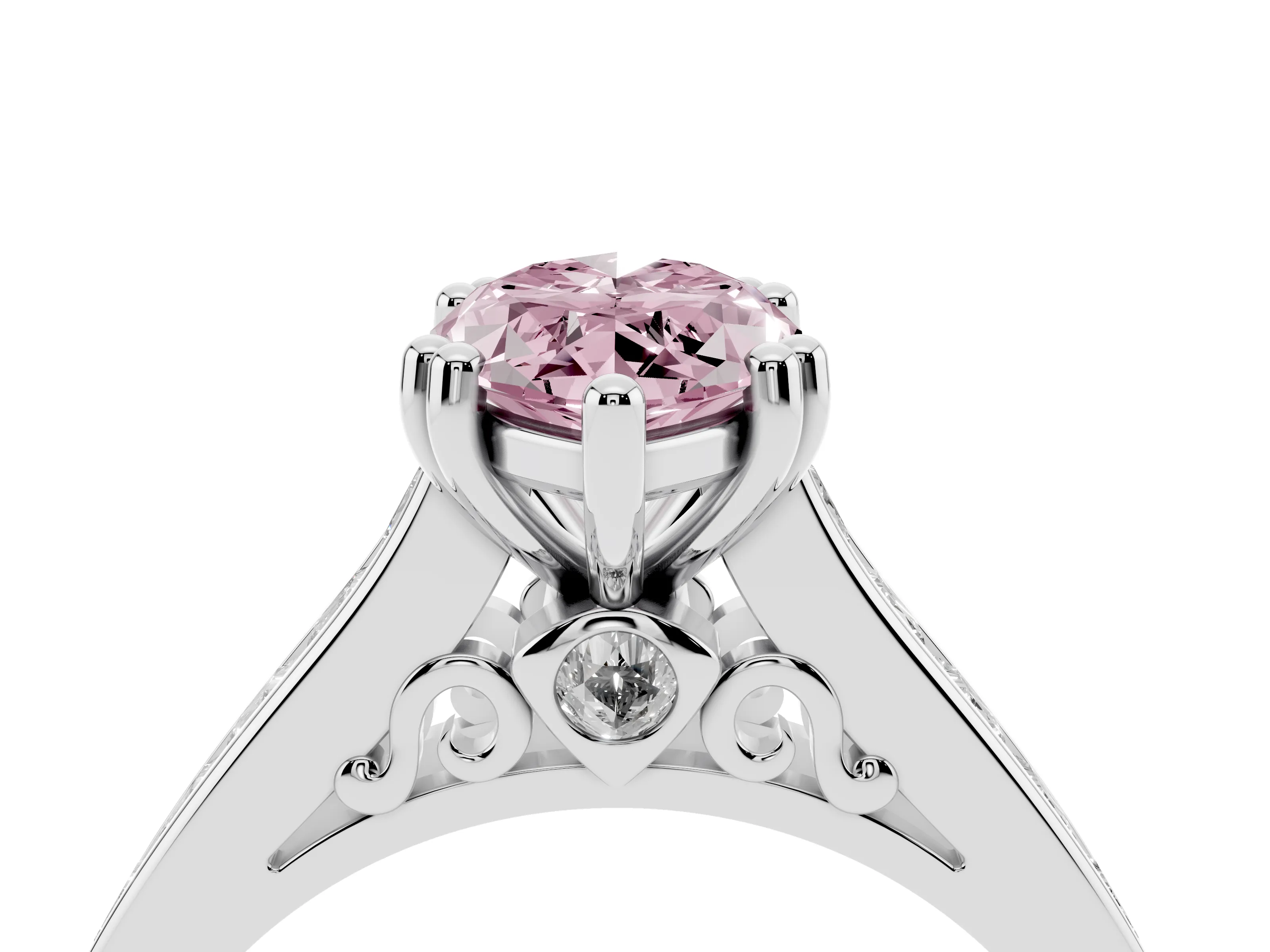 Fancy Pink Marquise Cut Diamond Channel Set Solitaire Engagement Ring Set in Silver with Prong Setting