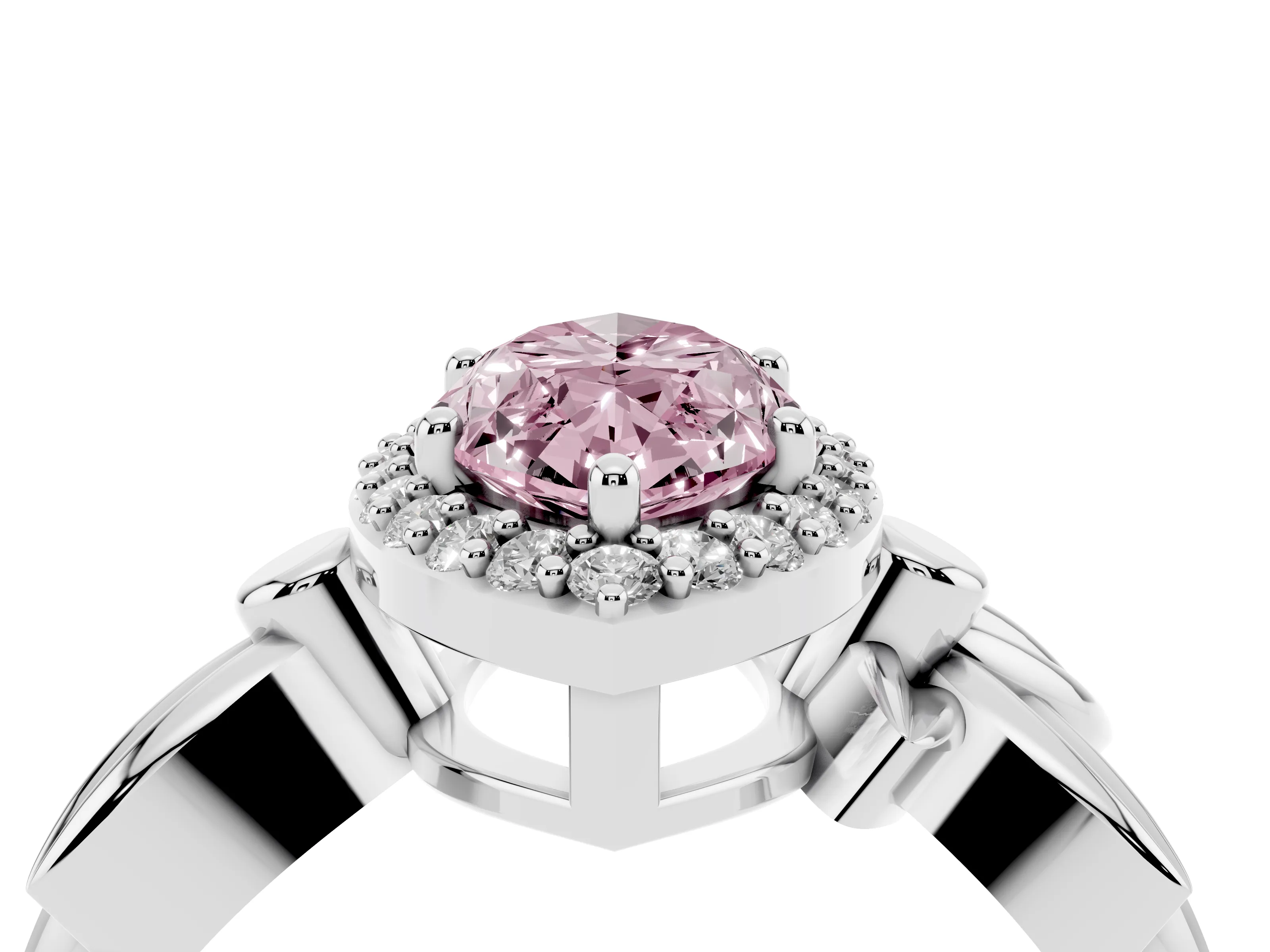 Fancy Pink Marquise Cut Diamond Halo Floral Band Ring Set in Platinum with Prong Setting