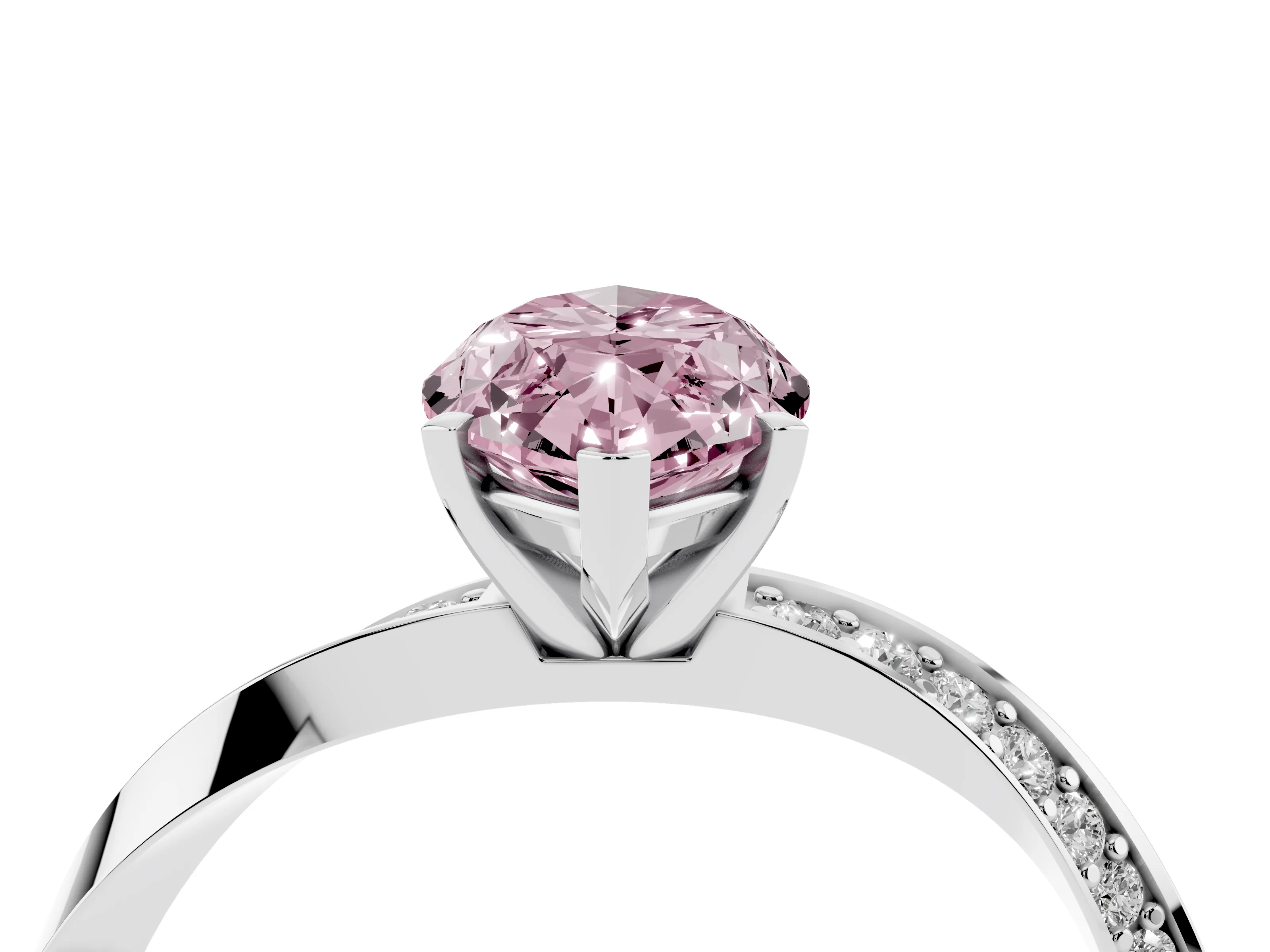 Fancy Pink Marquise Cut Diamond Engagement Ring Set in Silver with Side Stone Accents and Prong Setting