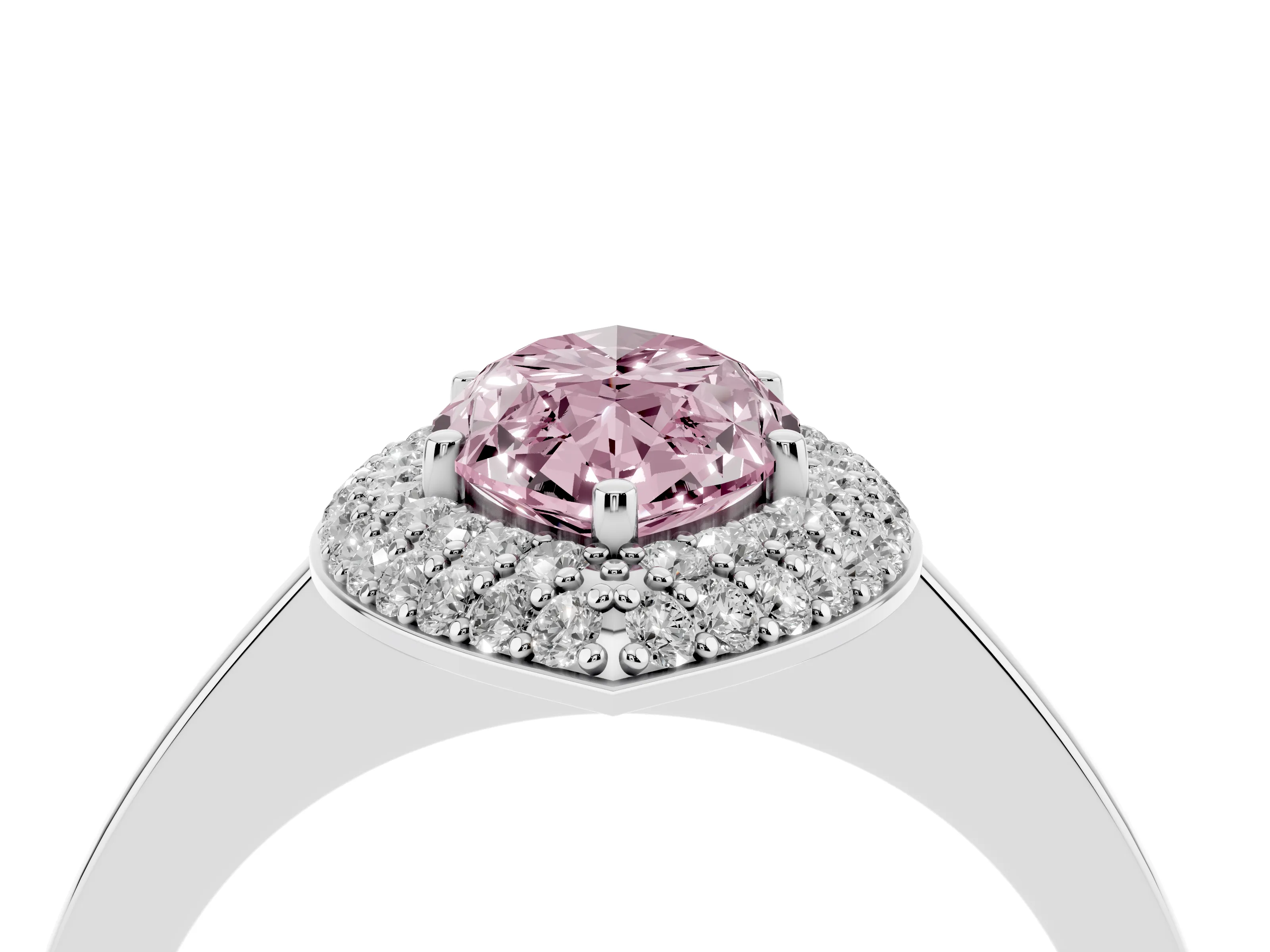 Fancy Pink Marquise Cut Diamond Halo Engagement Ring Set in Platinum with Solitaire Band and Prong Setting