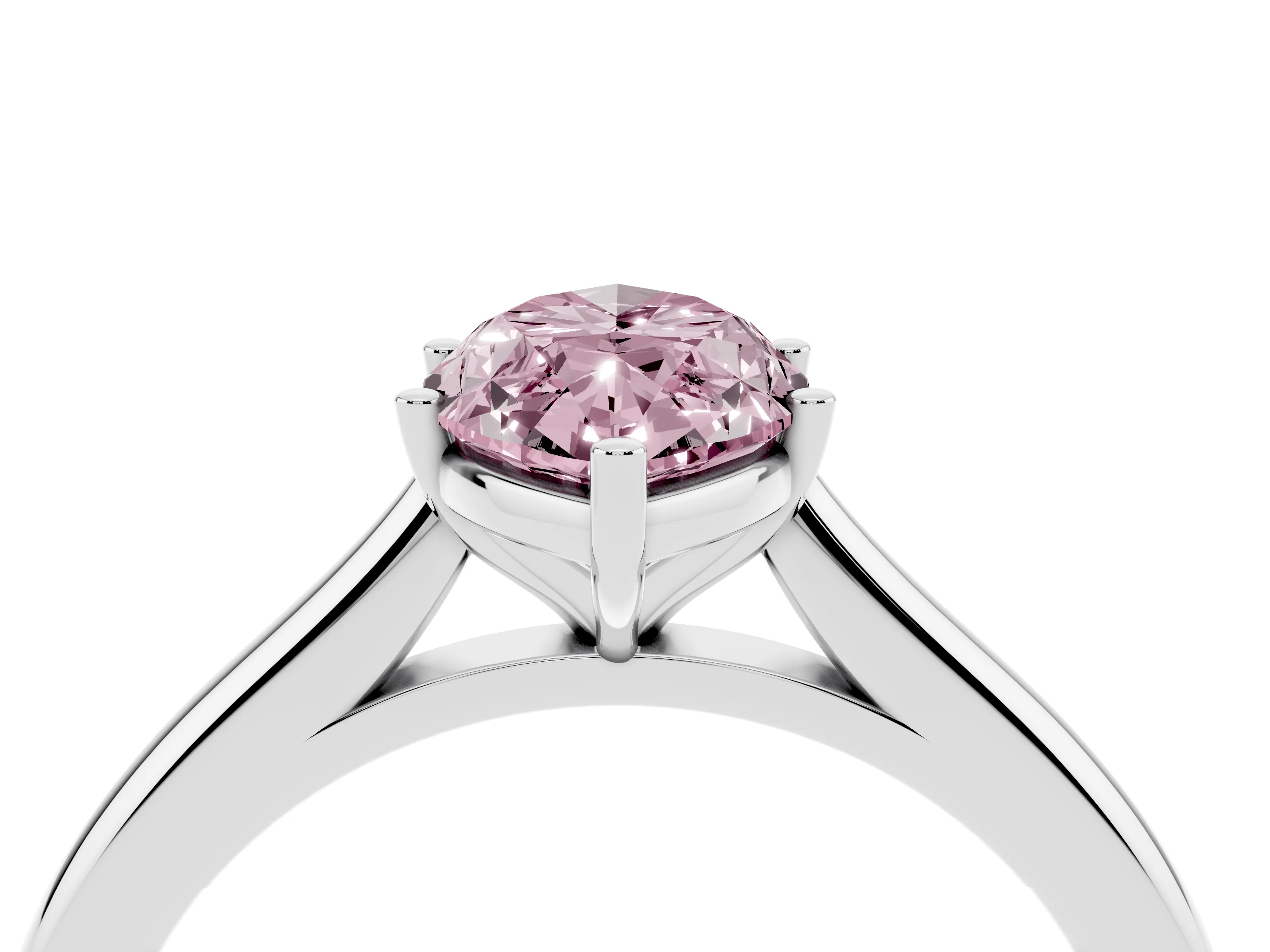 Fancy Pink Marquise Cut Diamond Solitaire Ring Set in Silver with Cathedral Band and Prong Setting