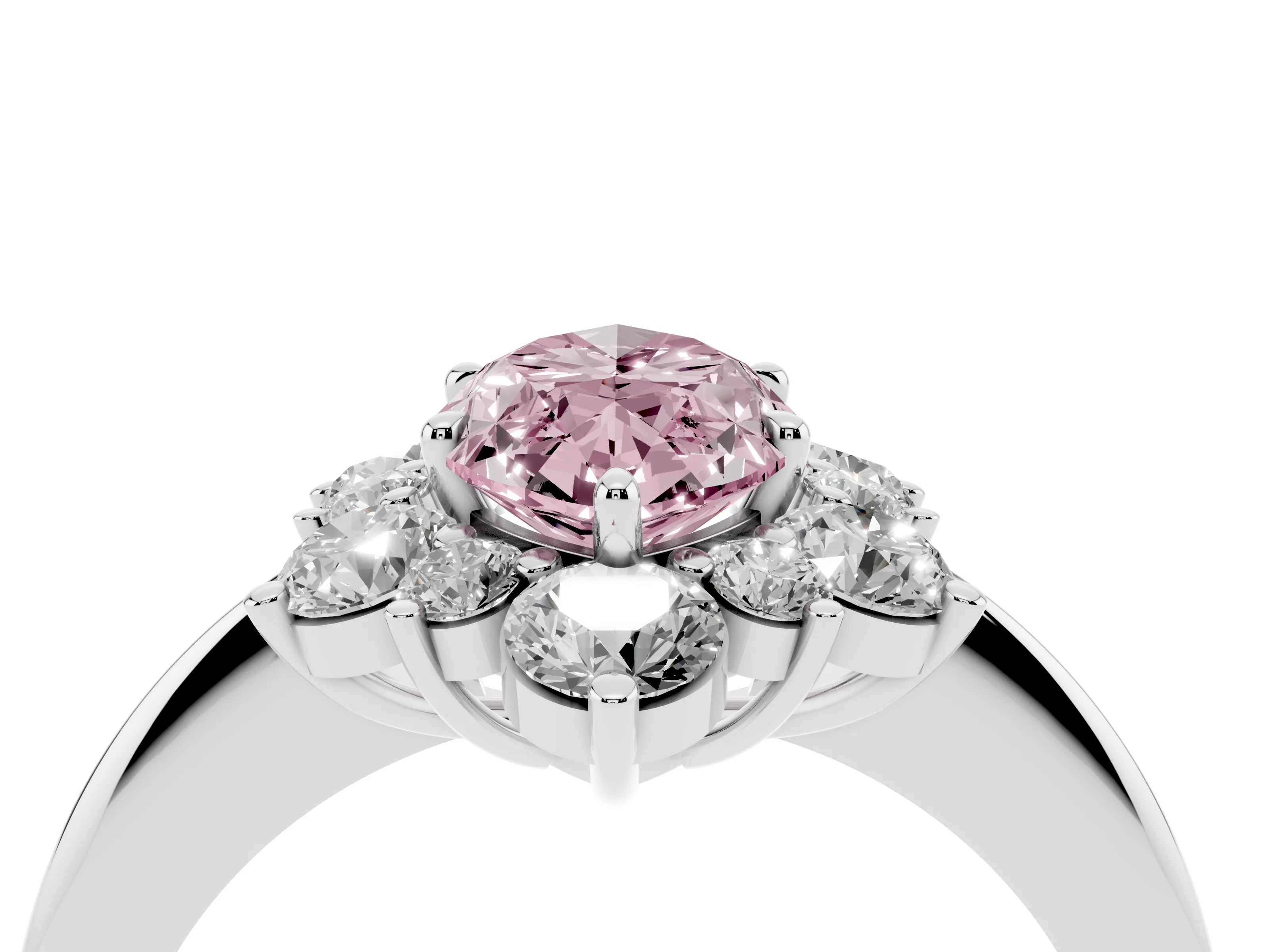 Fancy Pink Marquise Cut Diamond Cluster Halo Ring Set in White gold with Solitaire Band and Prong Setting