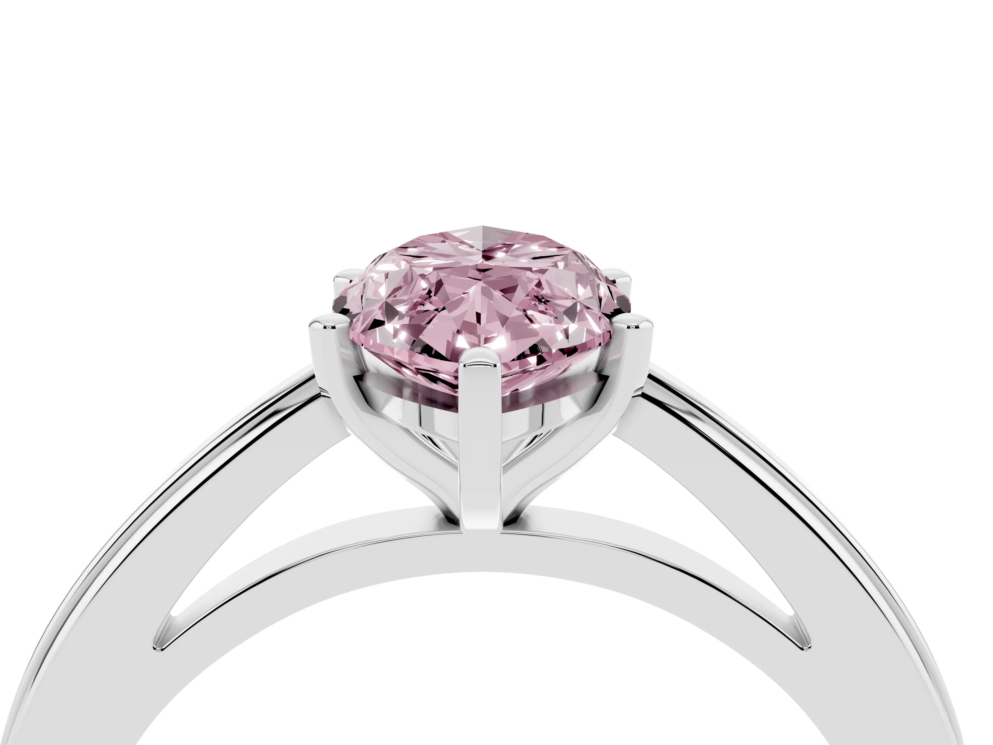 Fancy Pink Marquise Cut Diamond Solitaire Ring Set in Platinum with Prong Setting and Classic Band