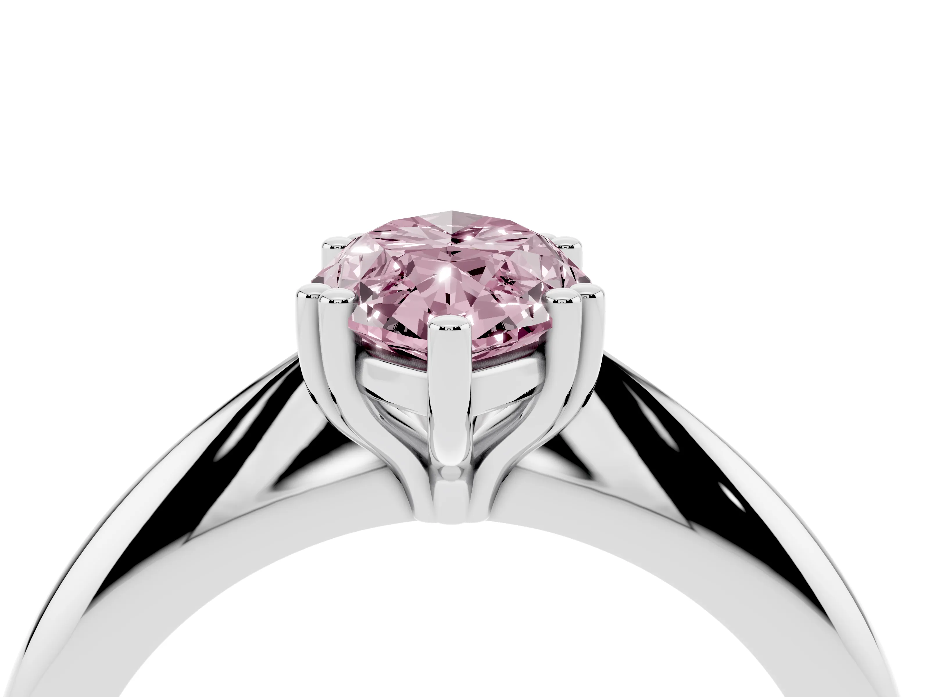 Fancy Pink Marquise Cut Diamond Solitaire Engagement Ring Set in White gold with Tapered Band and Prong Setting