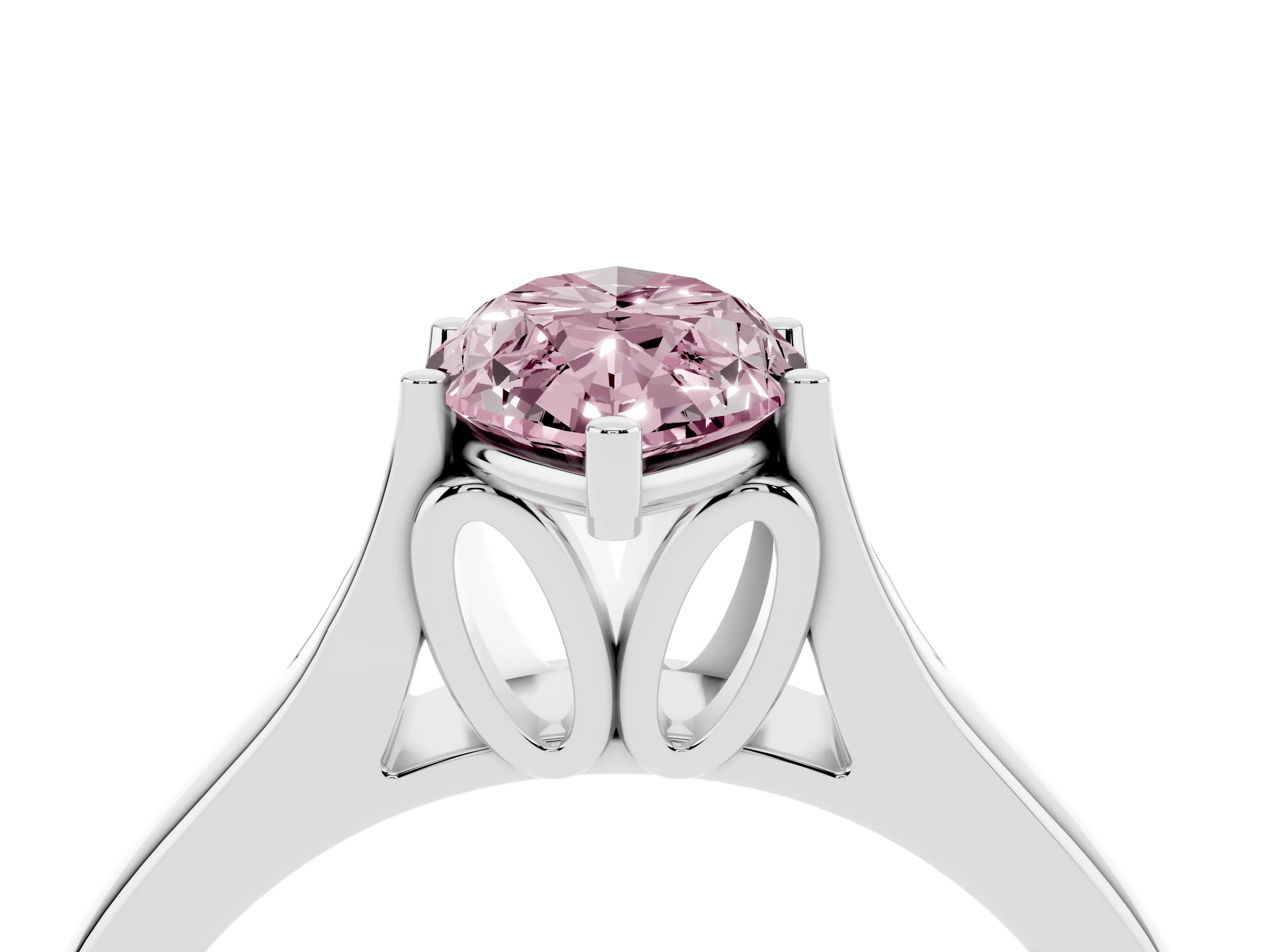 Fancy Pink Marquise Cut Diamond Solitaire Ring Set in White gold with Arched Cathedral Band and Prong Setting