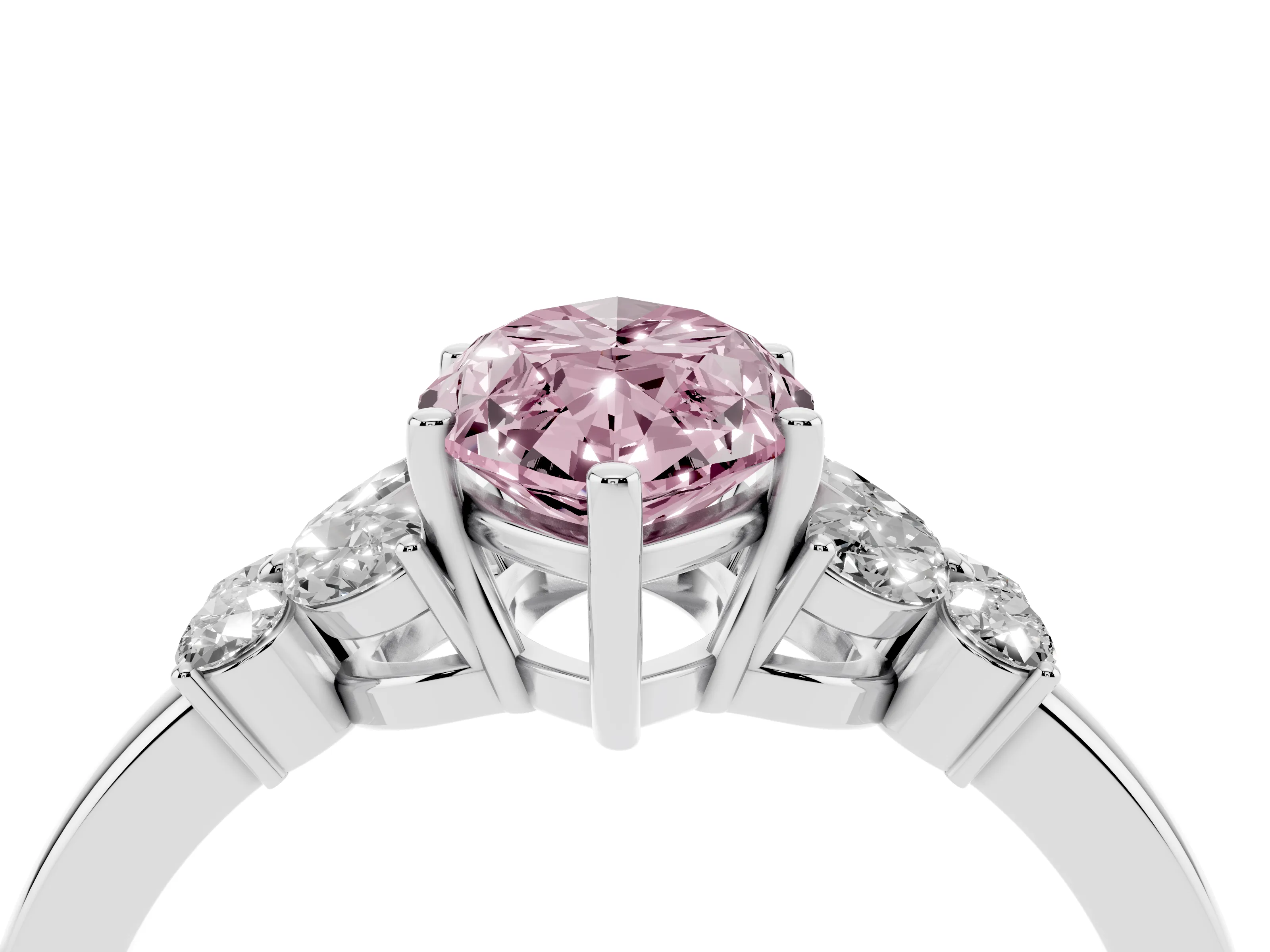 Fancy Pink Marquise Cut Diamond Solitaire Floral Ring Set in Platinum with Marquise Petals and Prong Setting