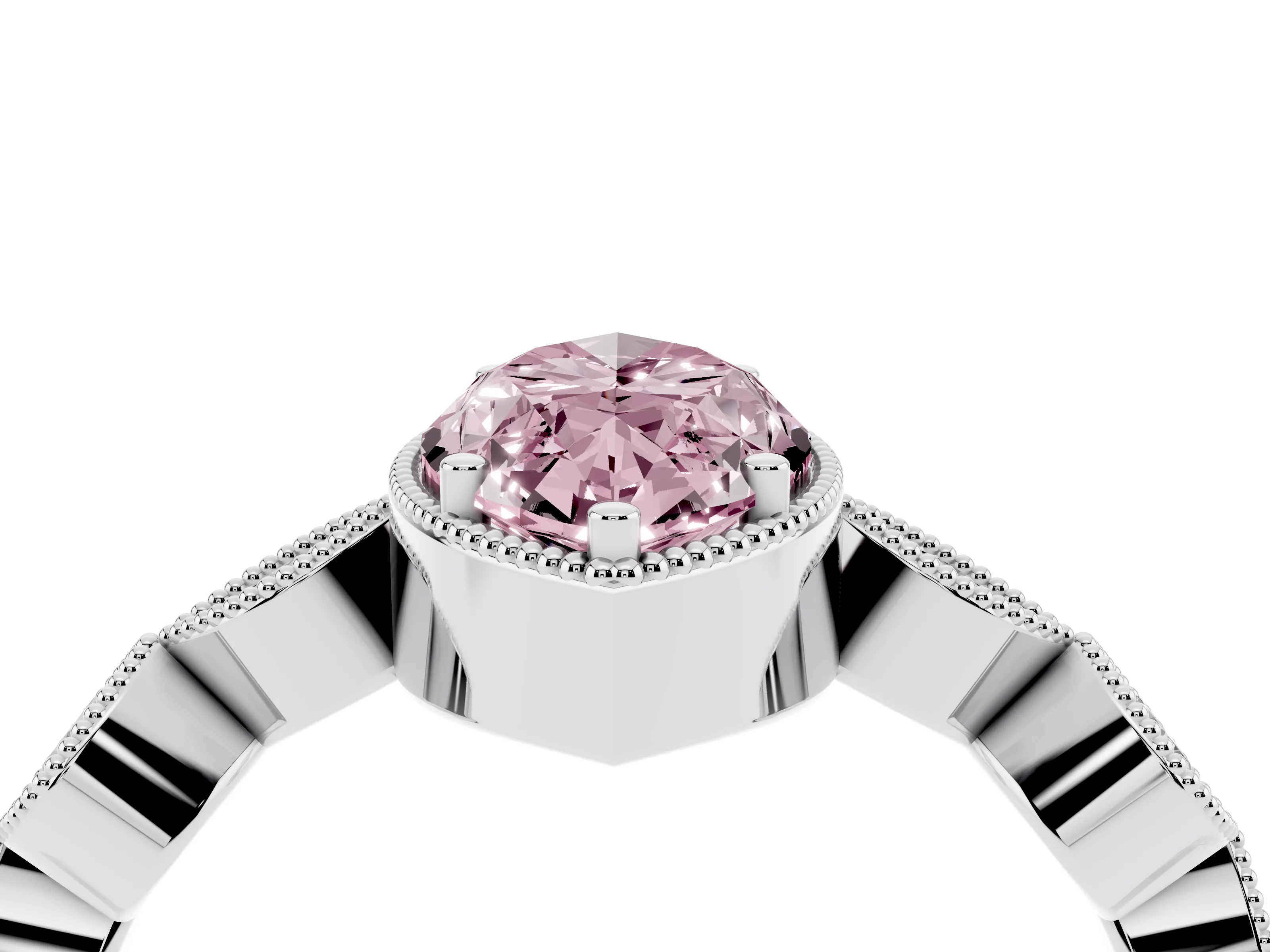 Fancy Pink Marquise Cut Diamond Vintage-Inspired Milgrain Ring Set in White gold with Marquise Stations of Round Accents