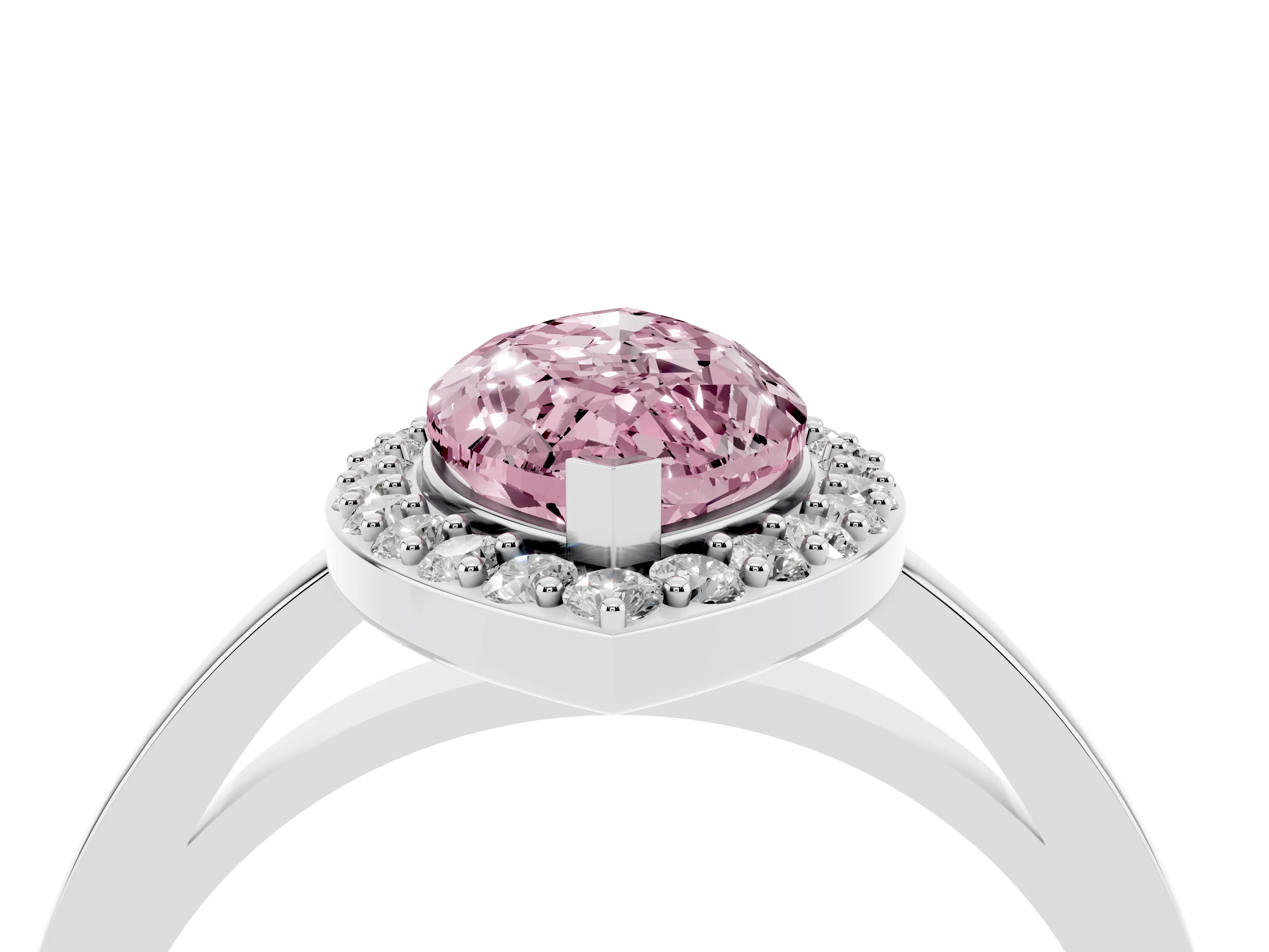 Fancy Pink Marquise Cut Diamond Halo Ring Set in White gold with Solitaire Band and Prong Setting
