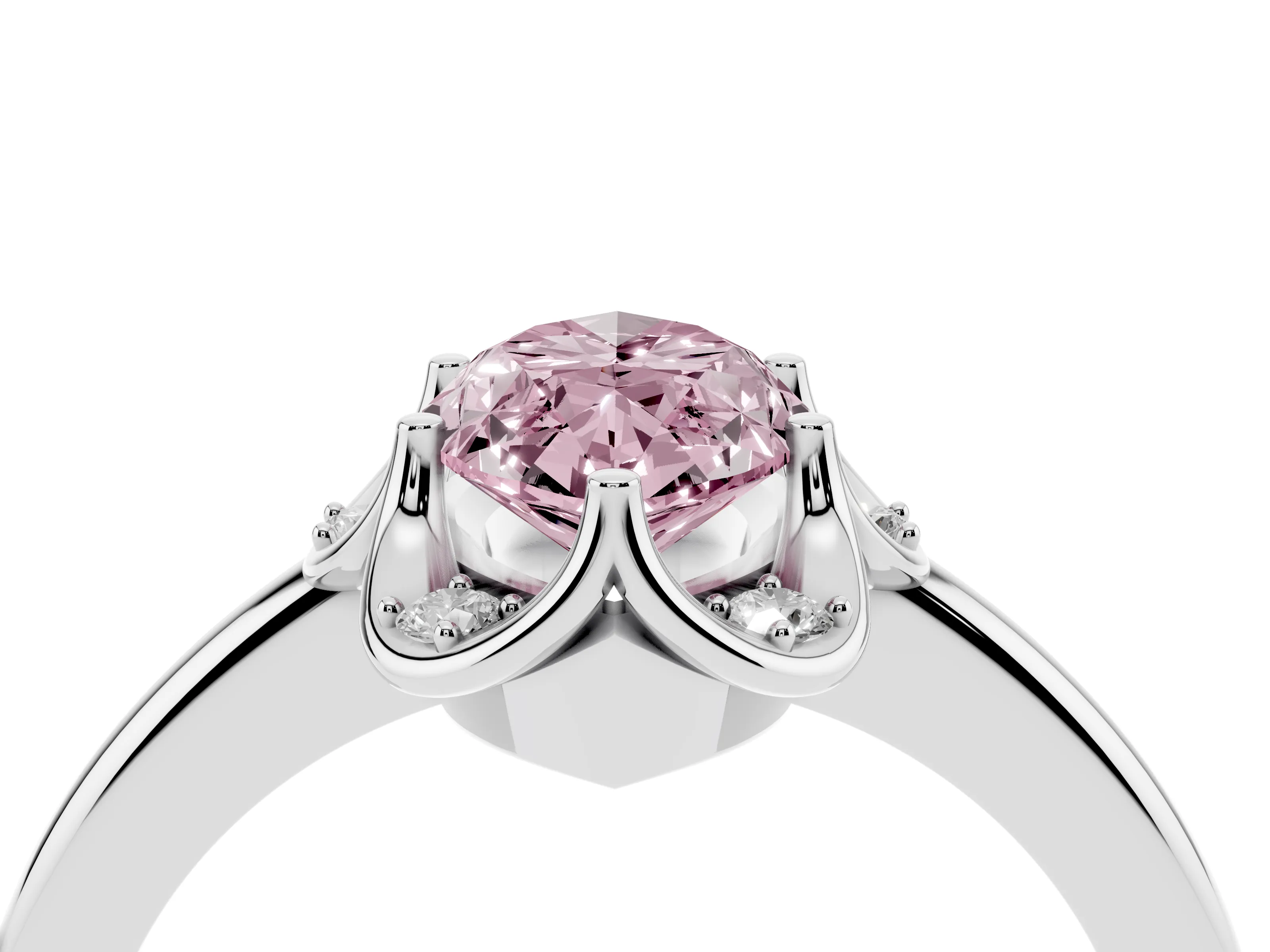 Fancy Pink Marquise Cut Diamond Round Cluster Halo Ring Set in Silver with Solitaire Band and Prong Setting