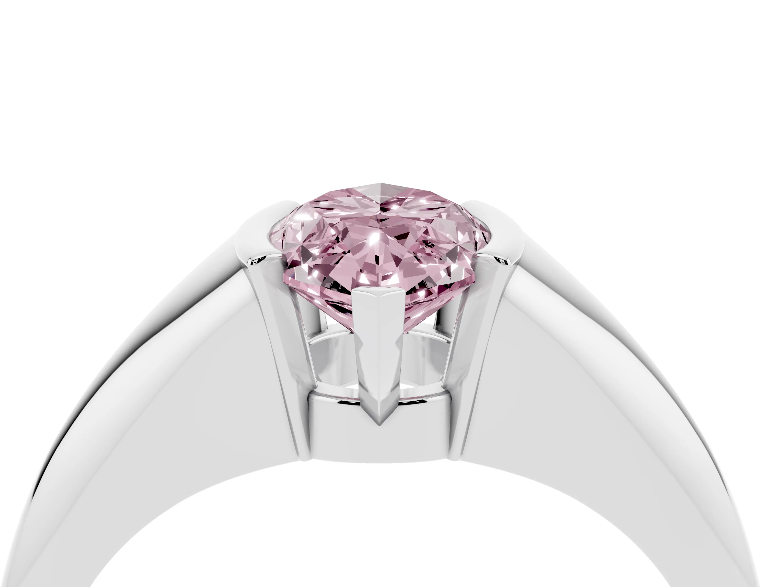 Fancy Pink Marquise Cut Diamond Solitaire Tension Set Ring Set in Silver
