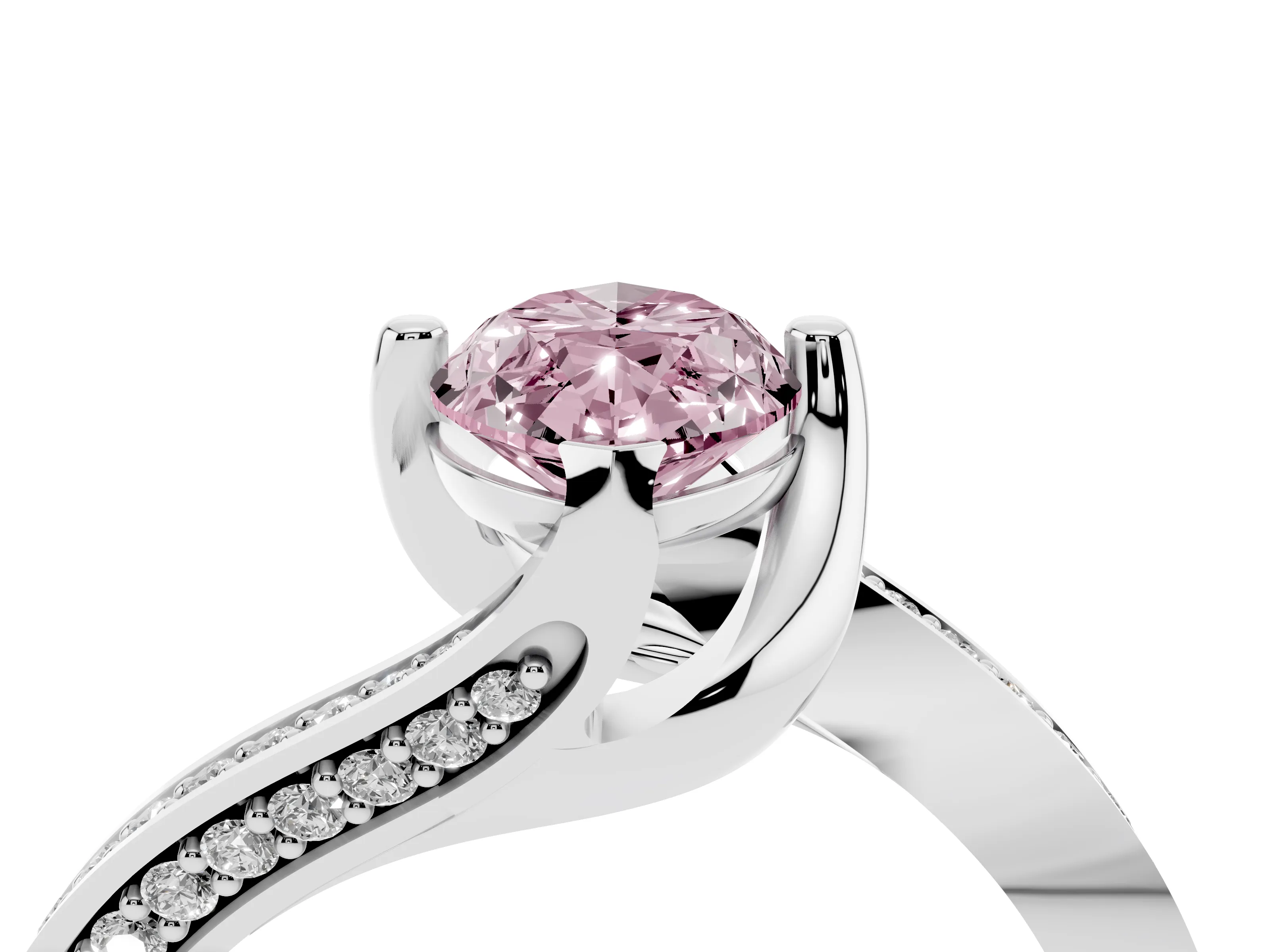 Fancy Pink Marquise Cut Diamond Solitaire Ring Set in Platinum with Intertwined Pavé Twist Band