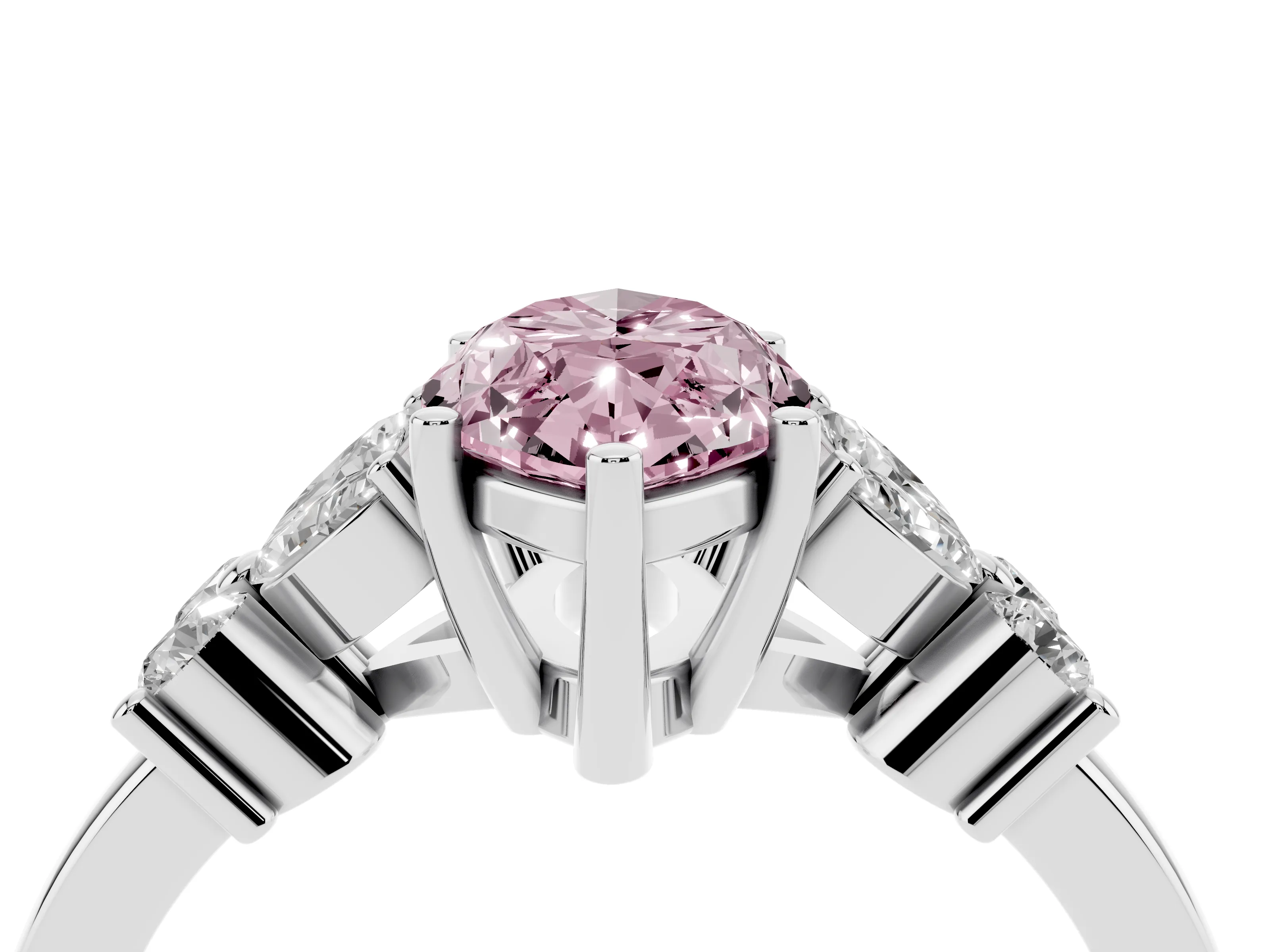 Fancy Pink Marquise Cut Diamond Floral Cluster Ring Set in Silver with Marquise Petals and Prong Setting