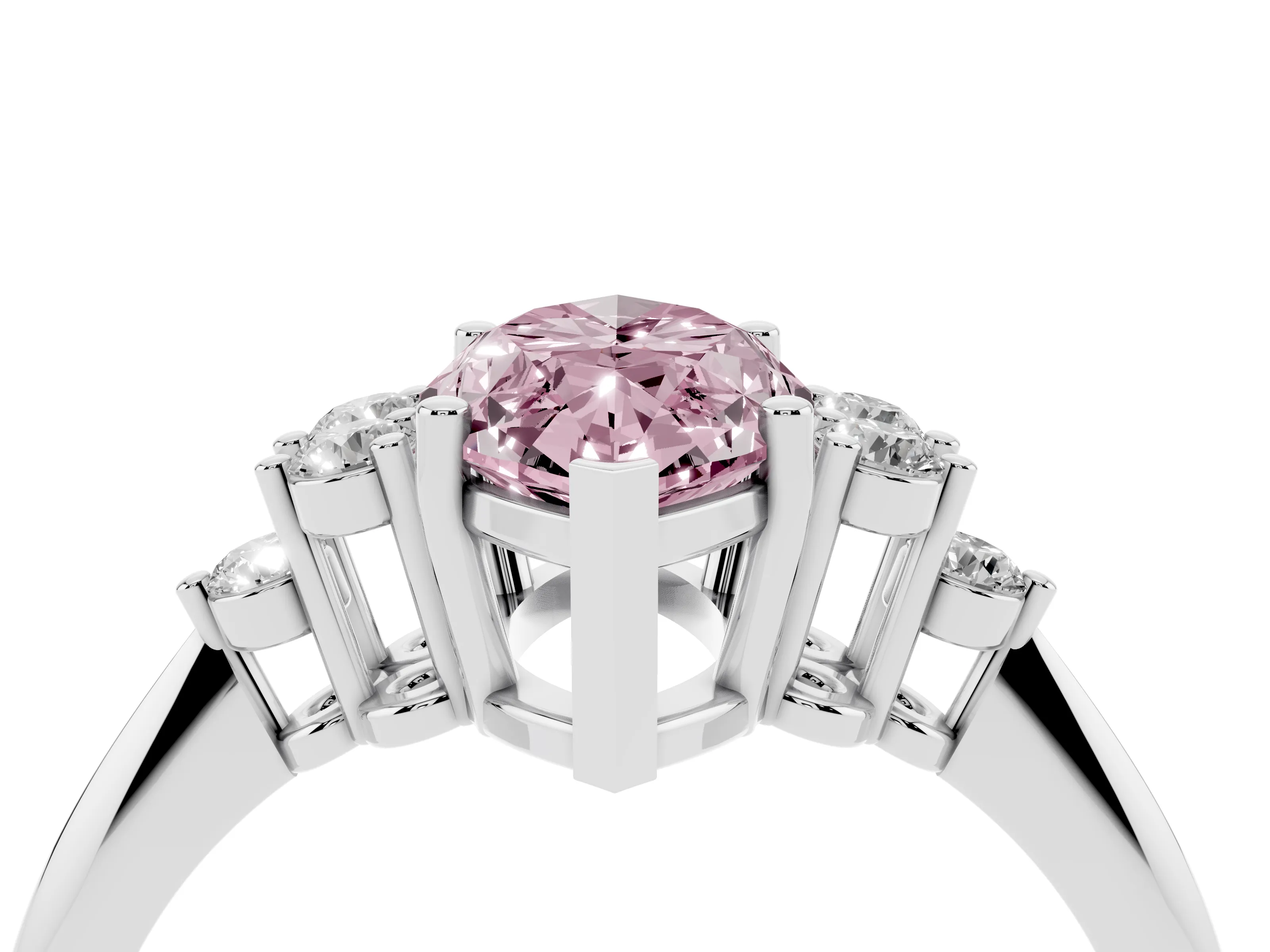 Fancy Pink Marquise Cut Diamond Cluster Ring Set in Platinum with Plain Band and Prong Setting