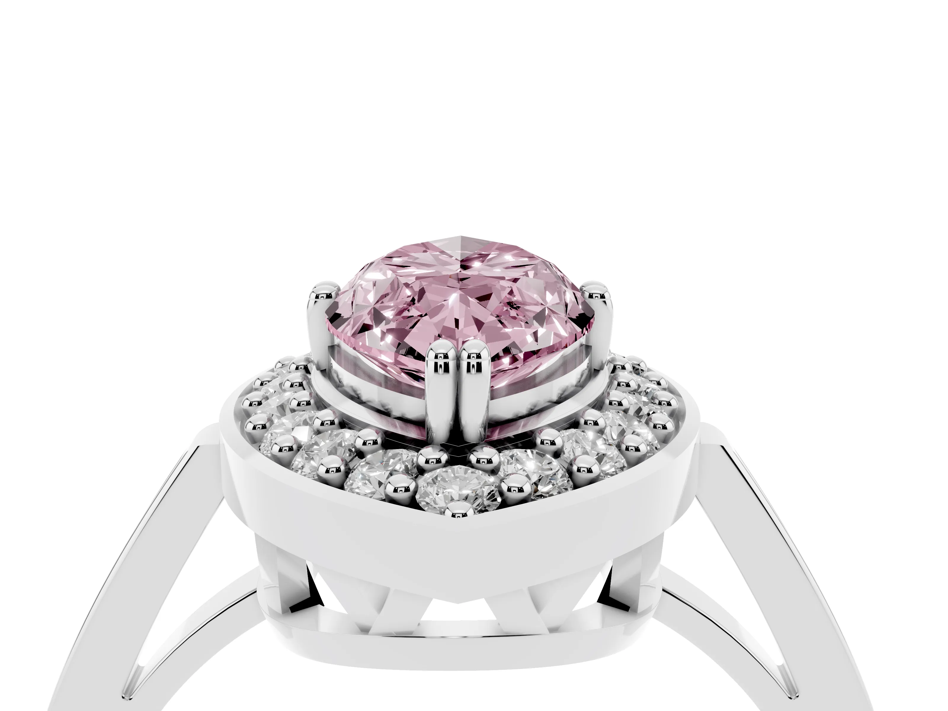 Fancy Pink Marquise Cut Diamond Halo Ring Set in Silver with Accent-Lined Split Shank and Prong Setting