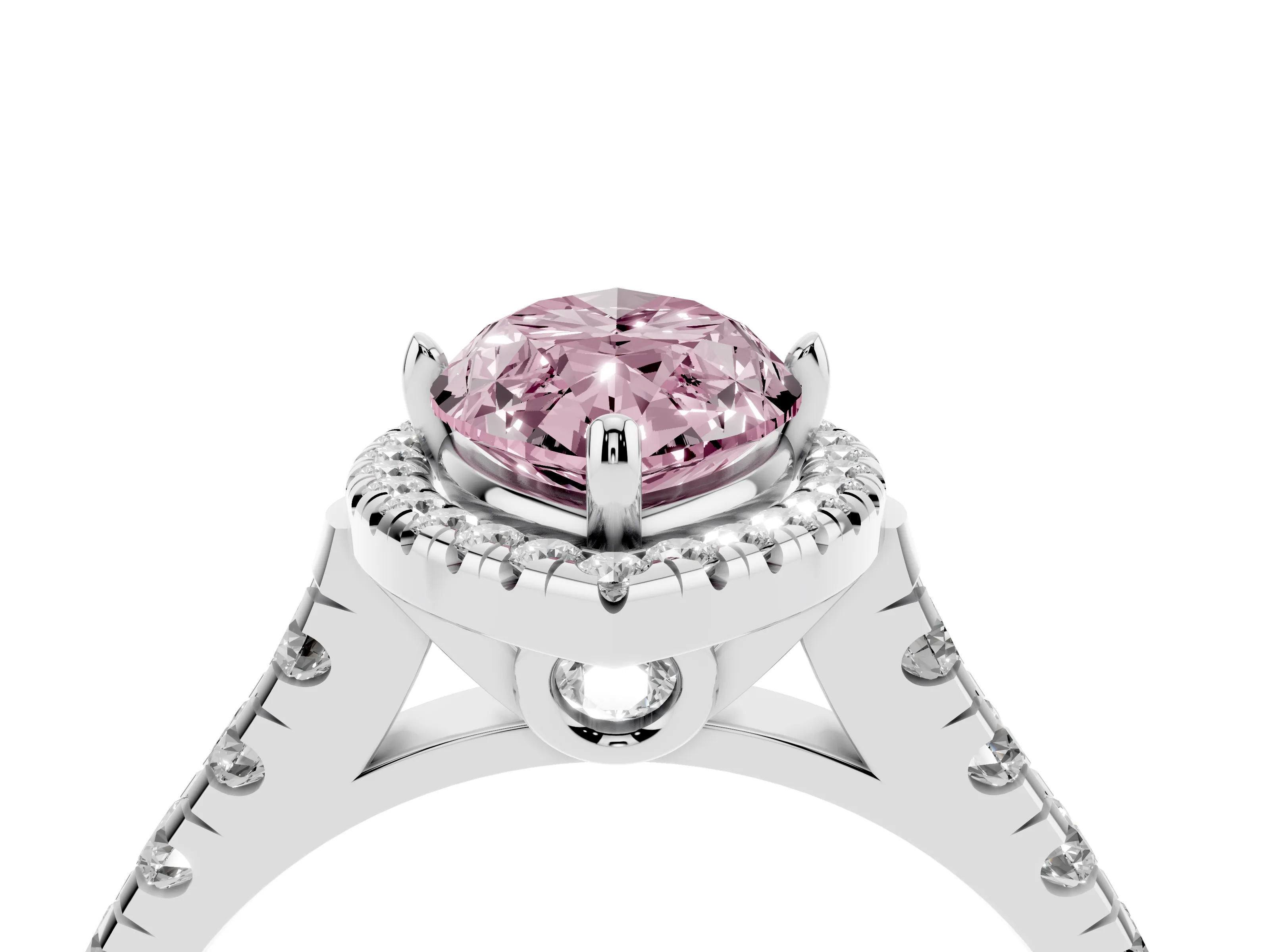 Fancy Pink Marquise Cut Diamond Halo Engagement Ring Set in Platinum with Pavé Band and Prong-Set Center