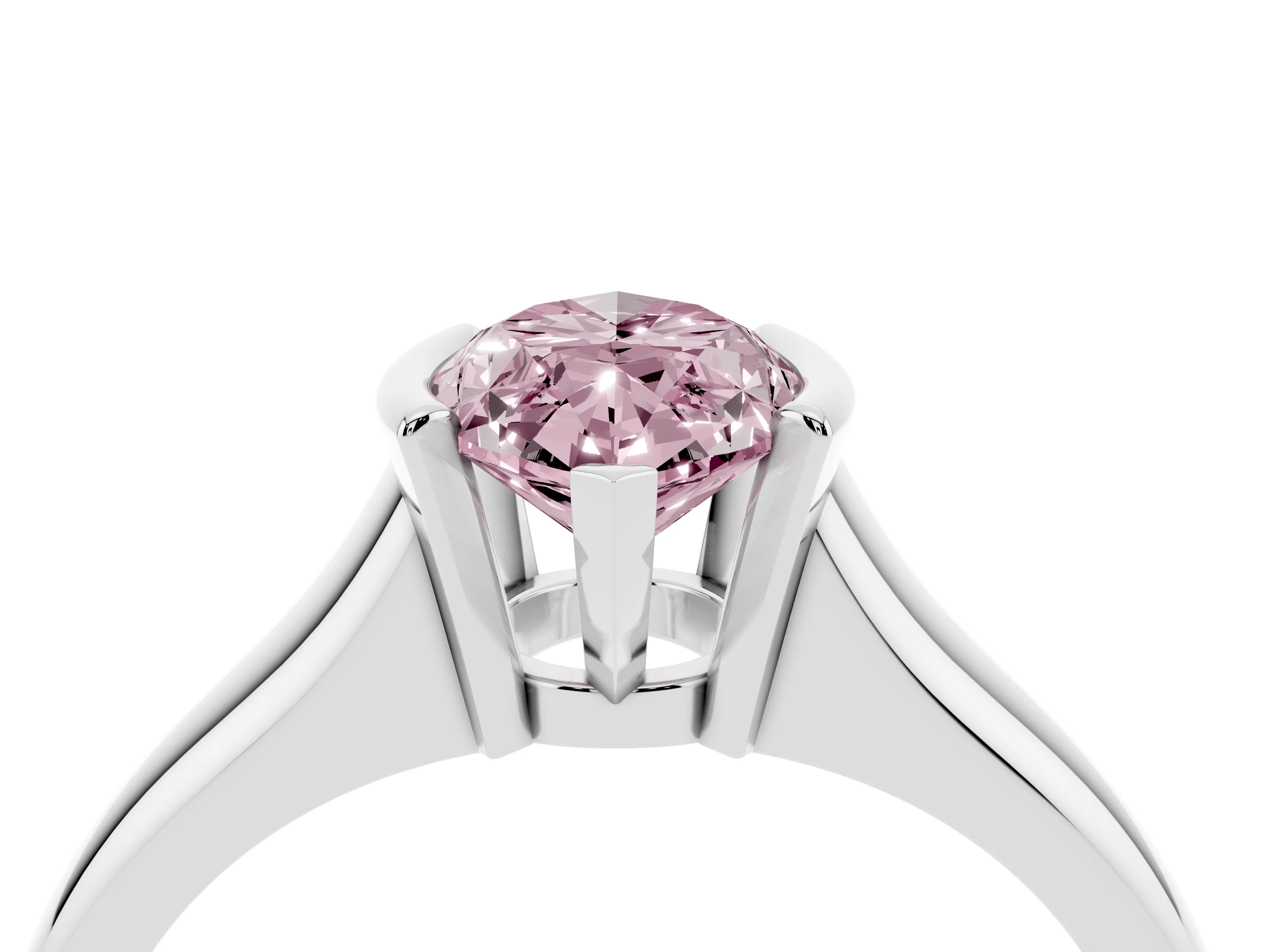 Fancy Pink Marquise Cut Diamond Solitaire Tension Set Ring Set in Platinum with Split Shank Band