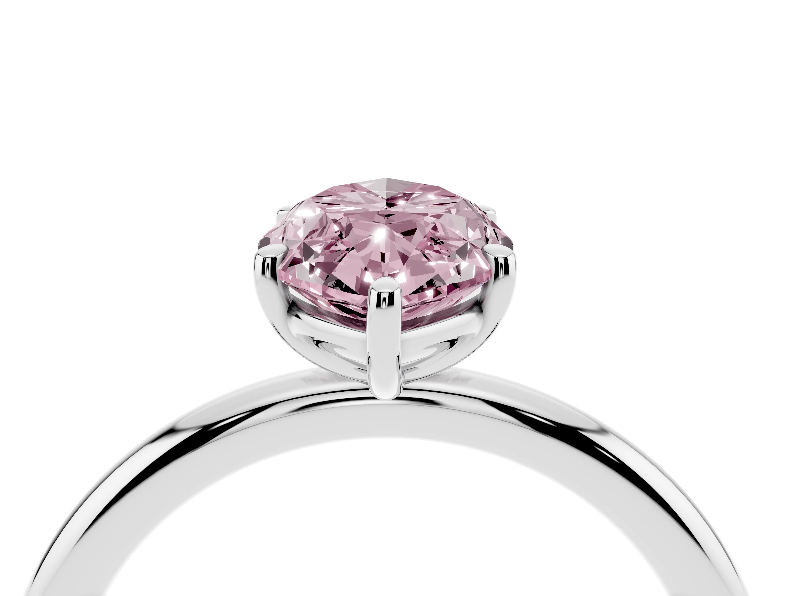 Fancy Pink Marquise Cut Diamond Solitaire Ring Set in Platinum with Prong Setting on a Polished Plain Band