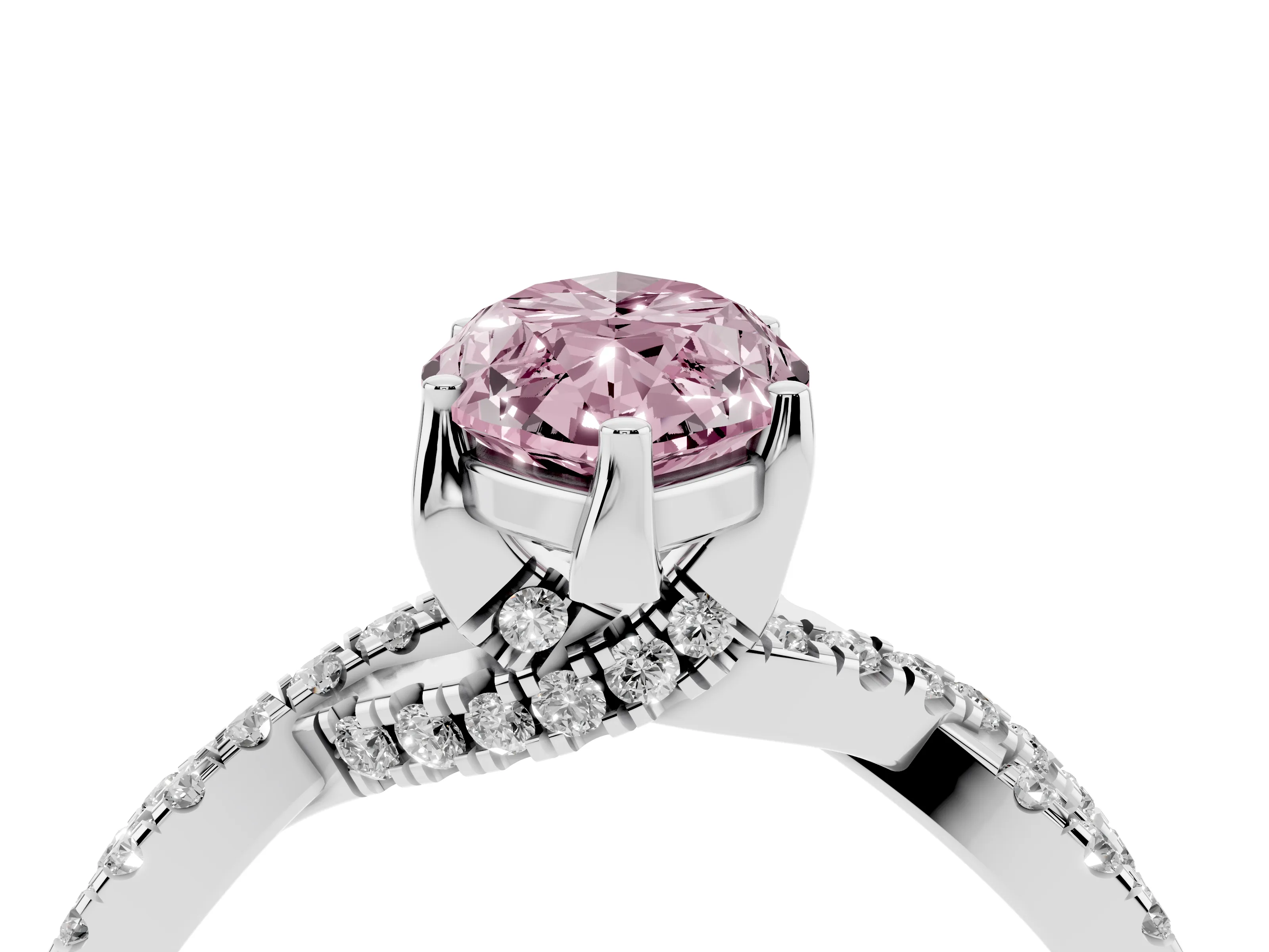 Fancy Pink Marquise Cut Diamond Twist Pavé Solitaire Engagement Ring Set in White gold with Prong Setting
