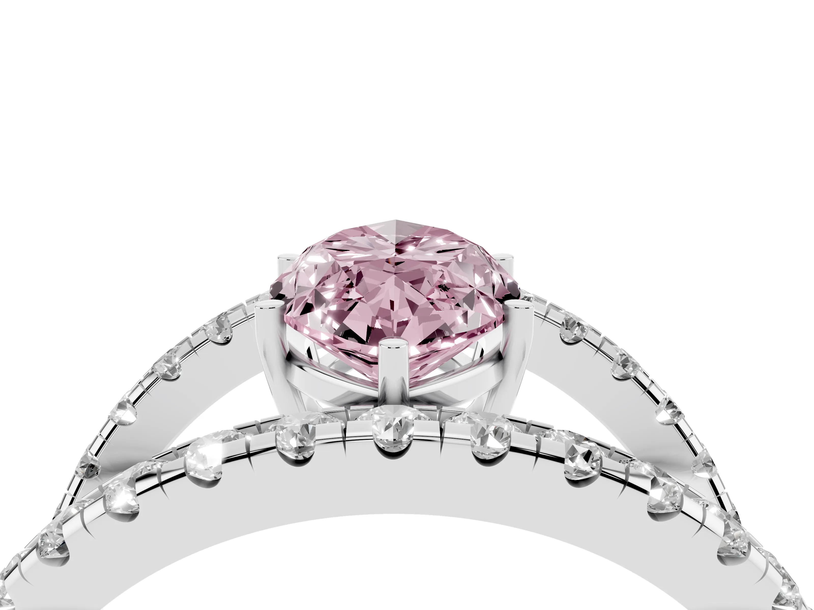Fancy Pink Marquise Cut Diamond Split Shank Pavé Solitaire Ring Set in Silver with Open Shank Design