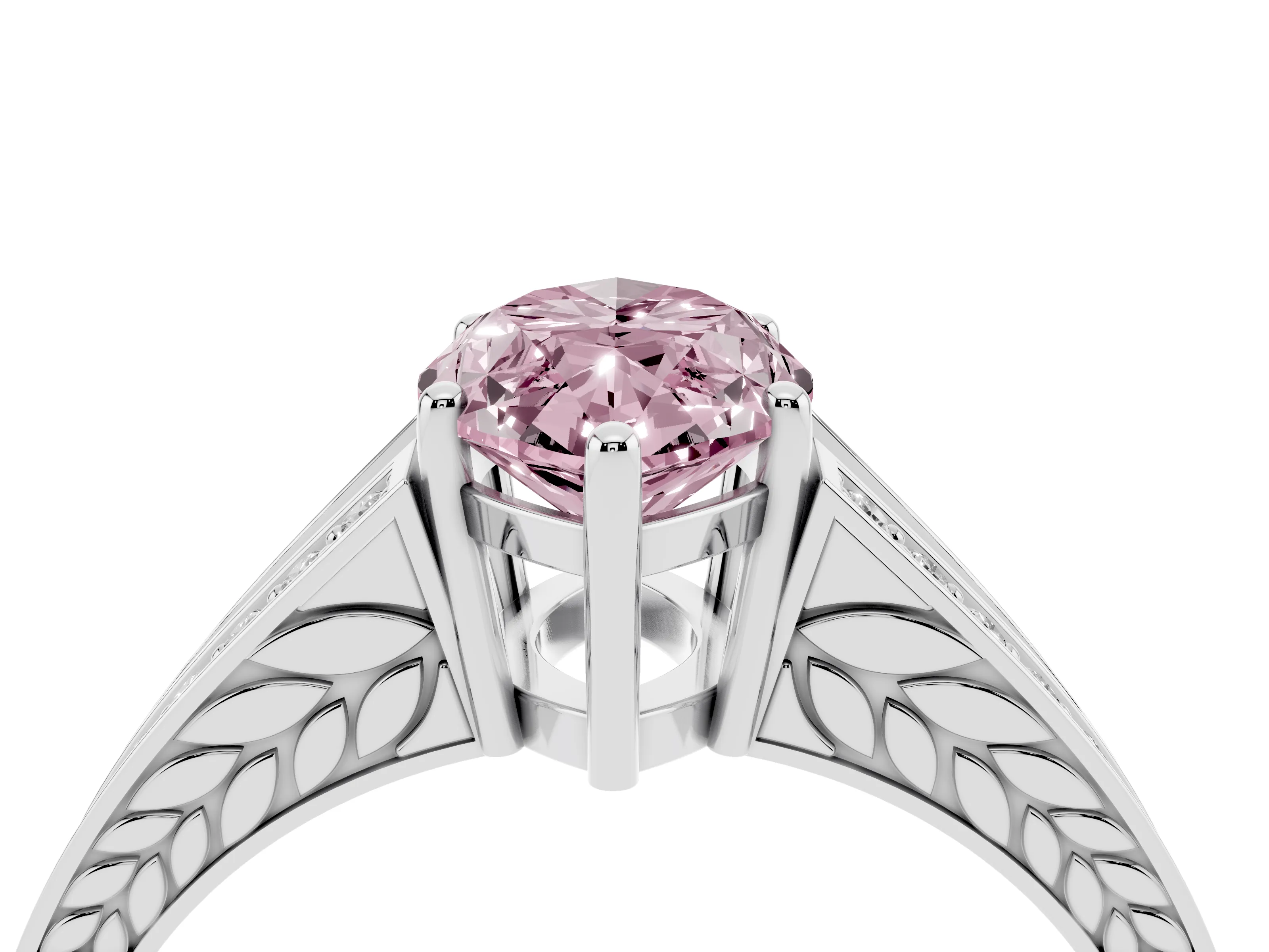 Fancy Pink Marquise Cut Diamond Split Shank Ring Set in Silver with Pavé Band and Prong Setting