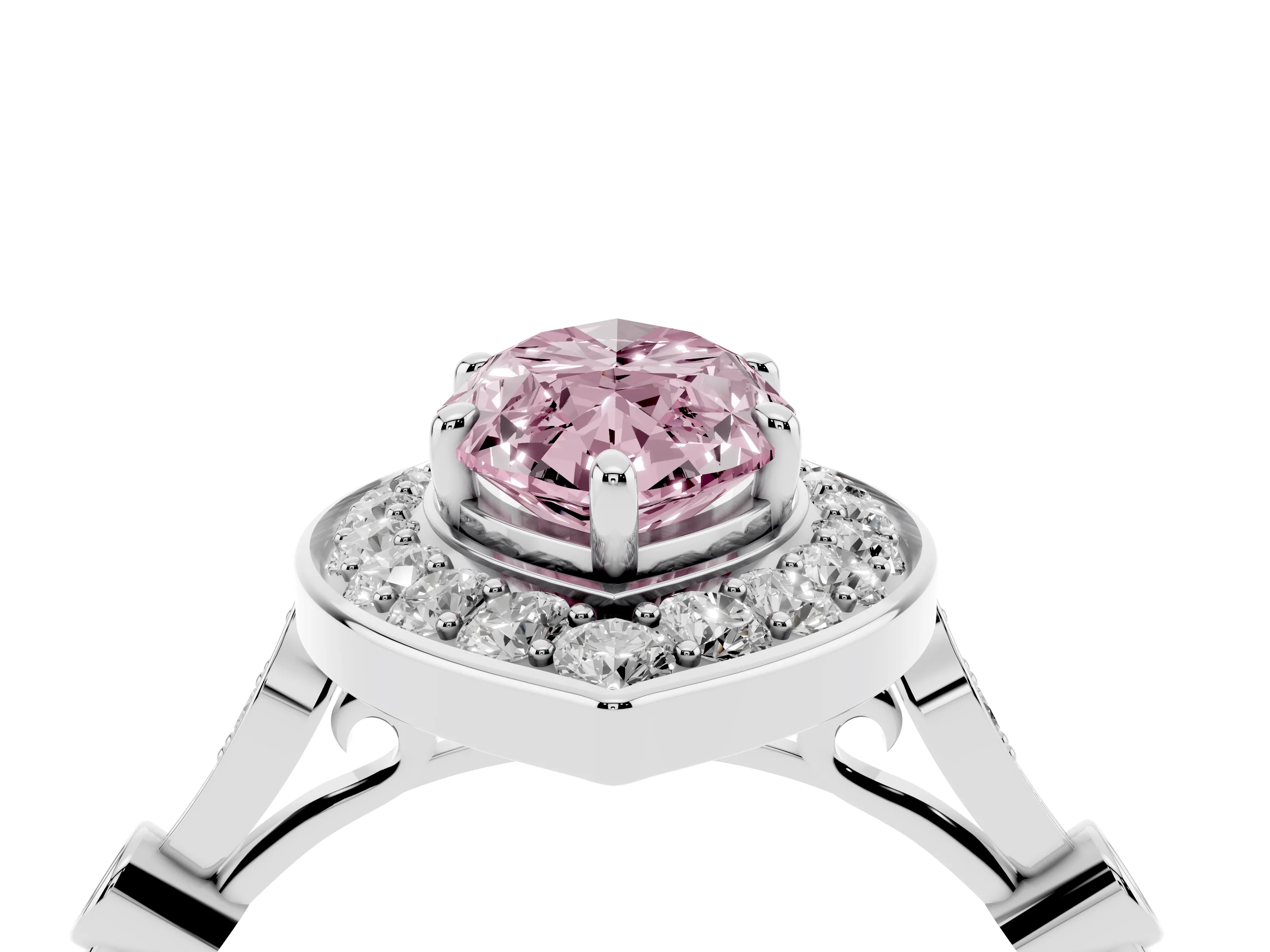Fancy Pink Marquise Cut Diamond Halo Engagement Ring Set in Silver with Twisted Band and Prong Setting
