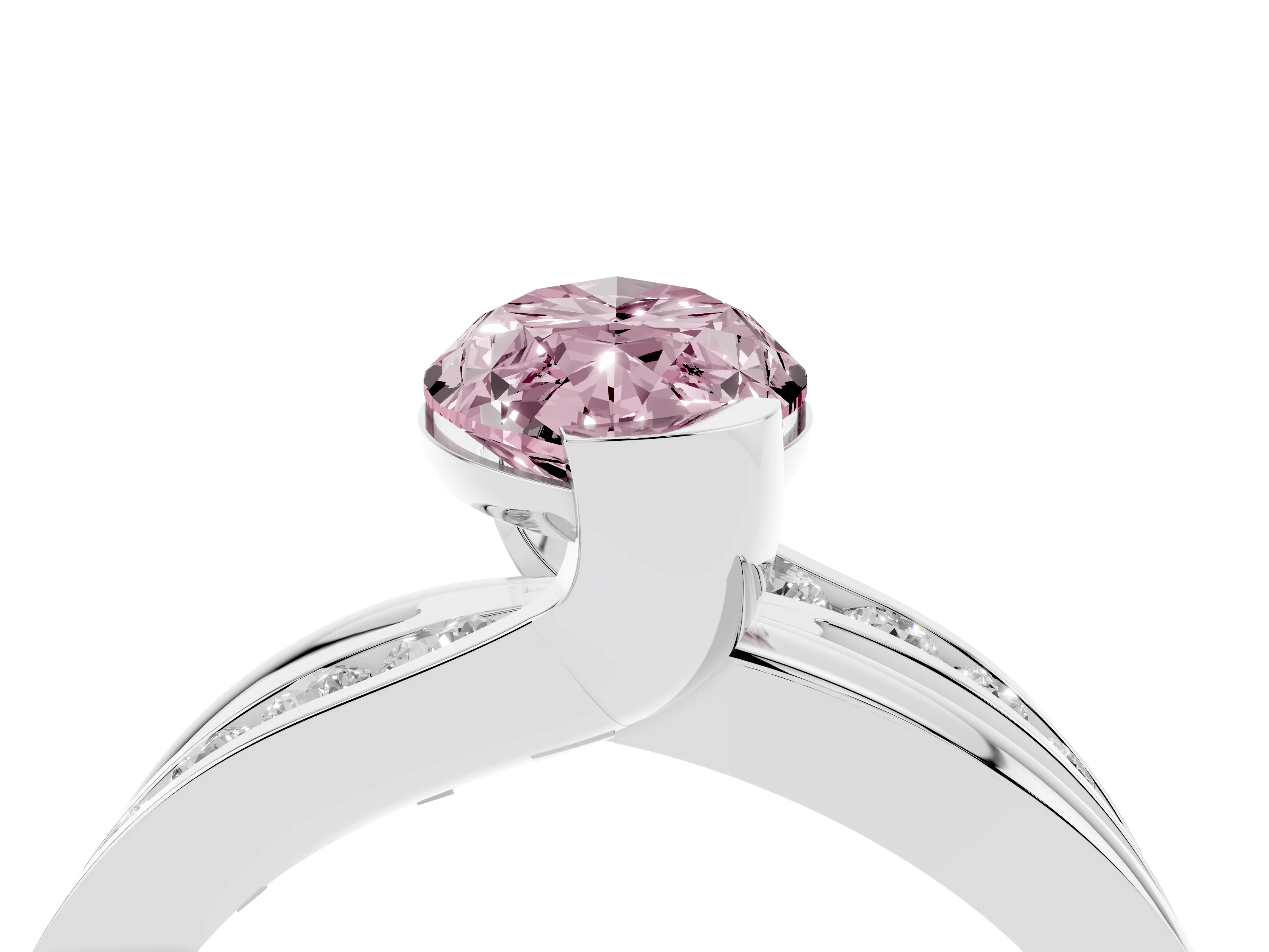 Fancy Pink Marquise Cut Diamond Solitaire Ring Set in Silver with Channel Set Split Shank and Tension Prongs