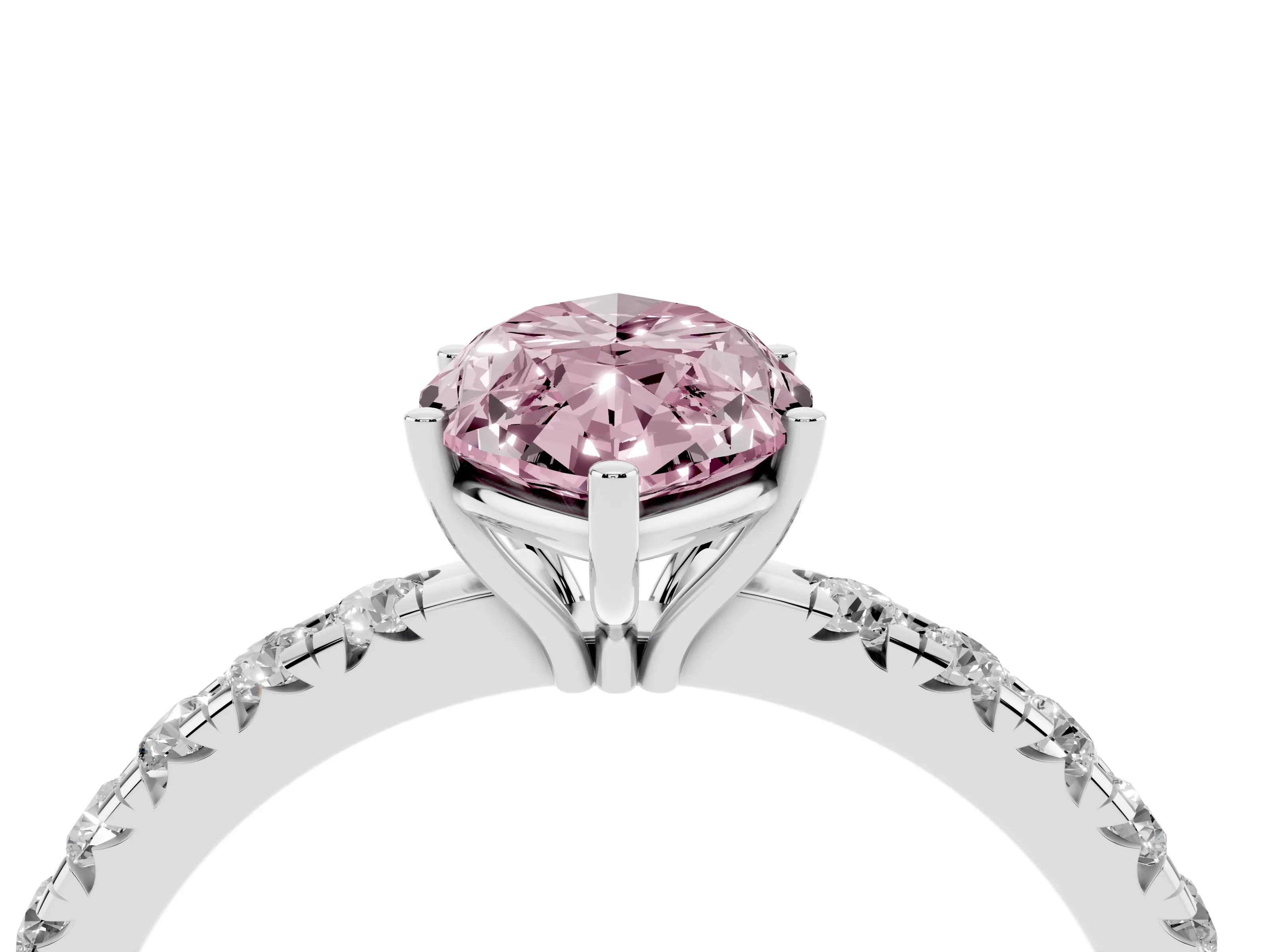 Fancy Pink Marquise Cut Diamond Pavé Solitaire Engagement Ring Set in Platinum with Prong Setting