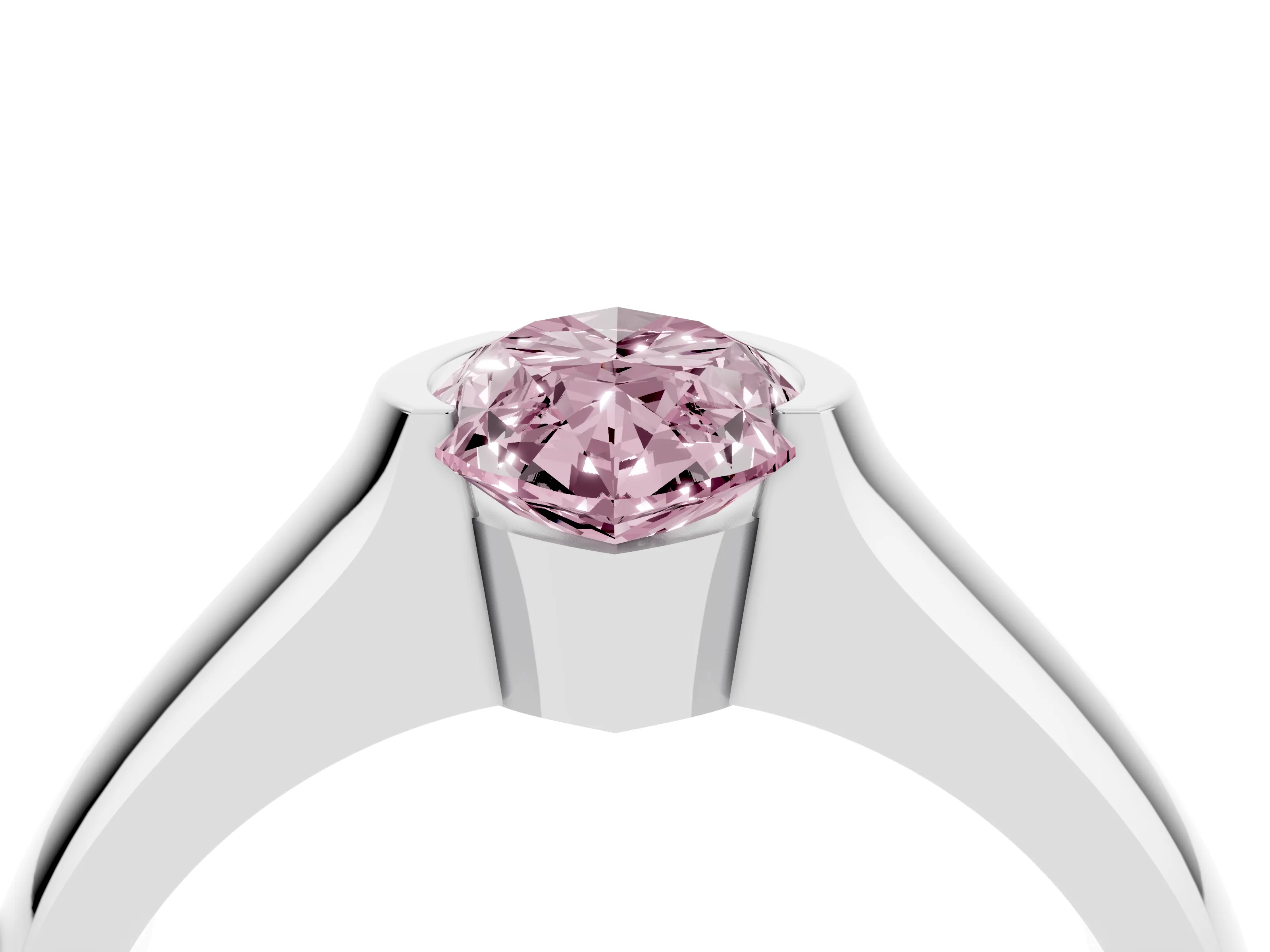 Fancy Pink Marquise Cut Diamond Bezel Solitaire Ring Set in White gold with Wide Band