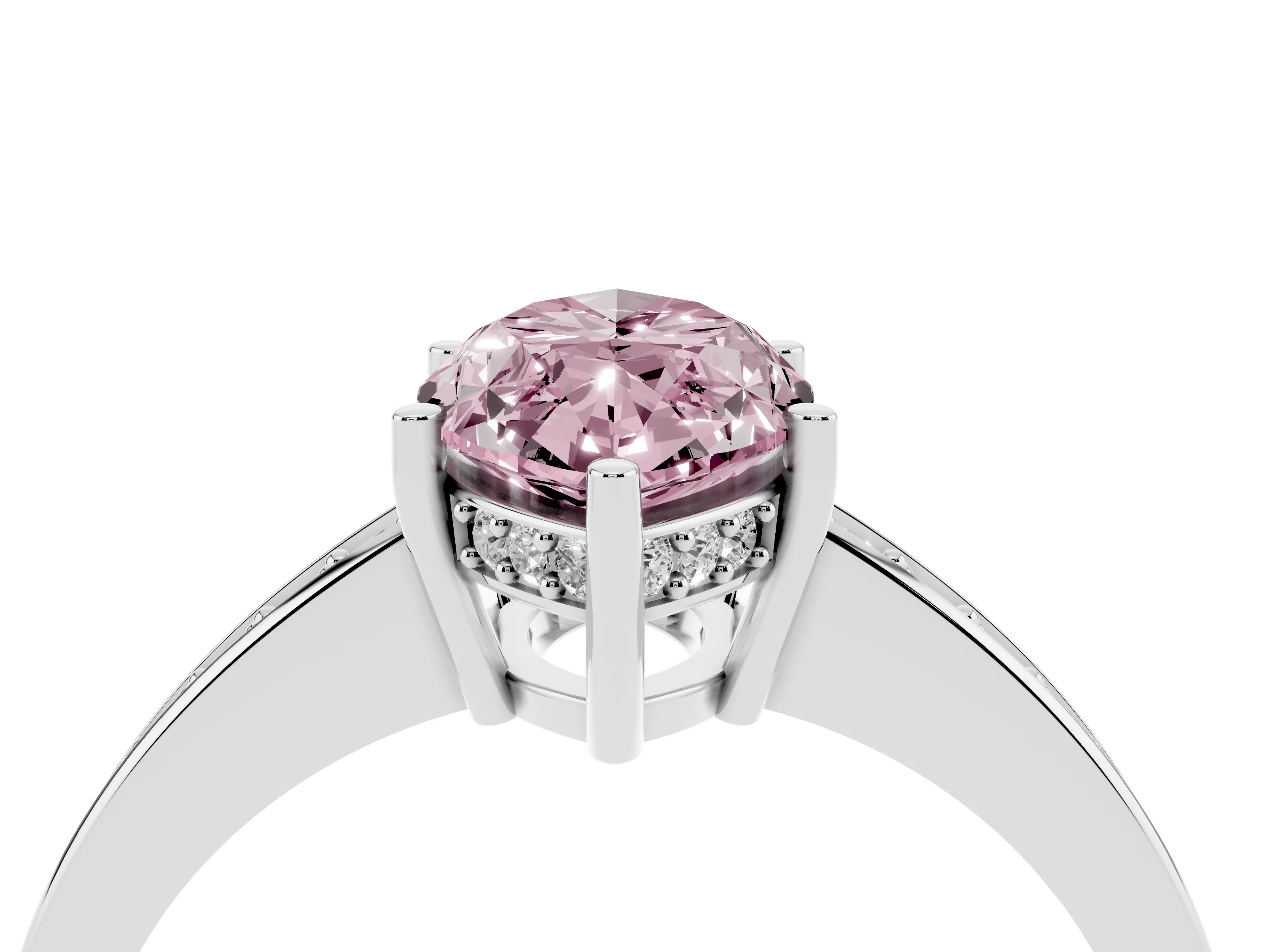 Fancy Pink Marquise Cut Diamond Pavé Band Prong Set Solitaire Ring Set in Platinum