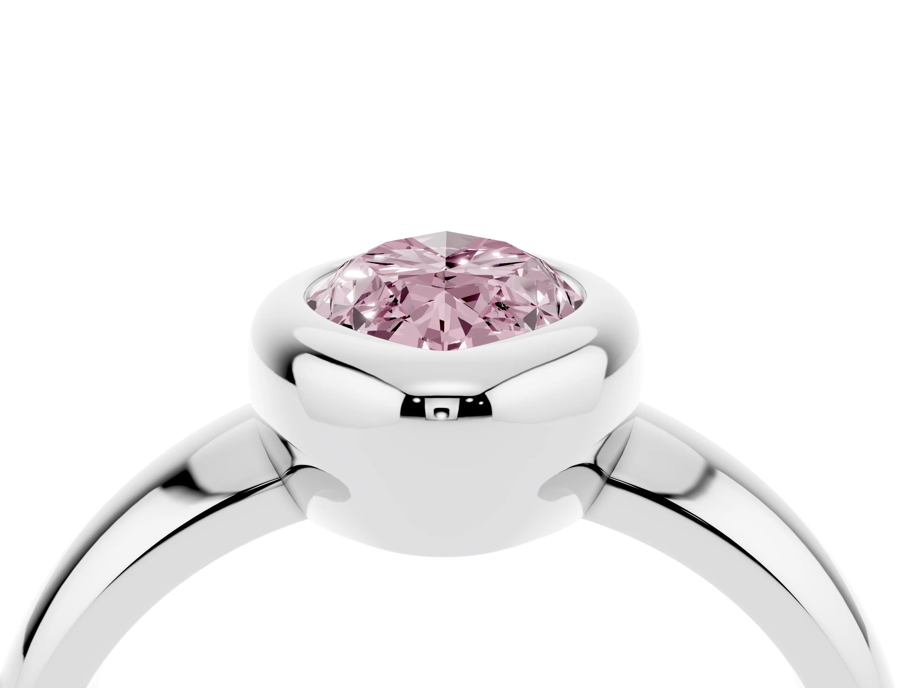 Fancy Pink Bezel Set Marquise Cut Diamond Solitaire Ring Set in Platinum with Wide Band