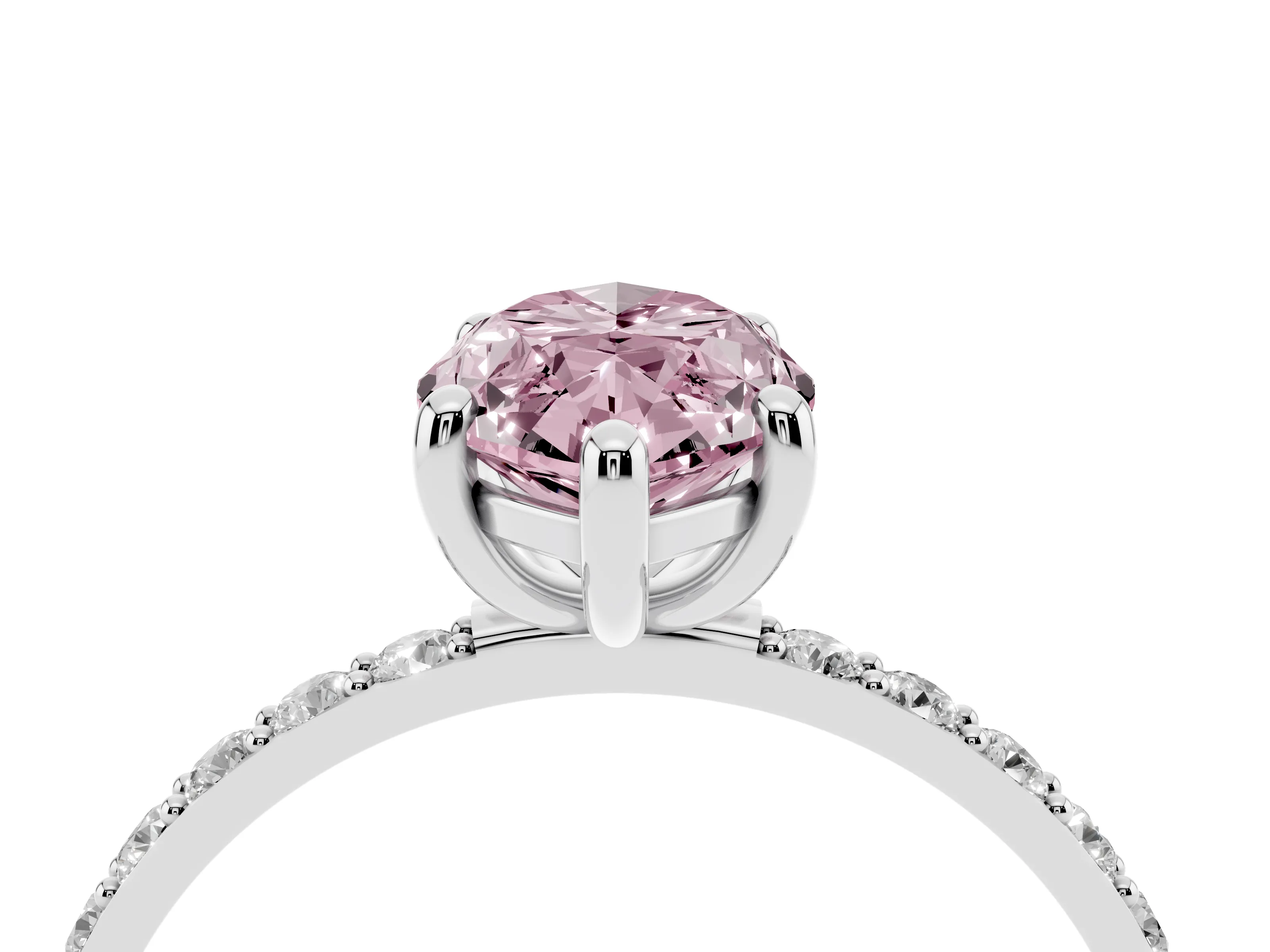 Fancy Pink Marquise Cut Diamond Solitaire Ring Set in Platinum with Round Pavé Band and Prong Setting