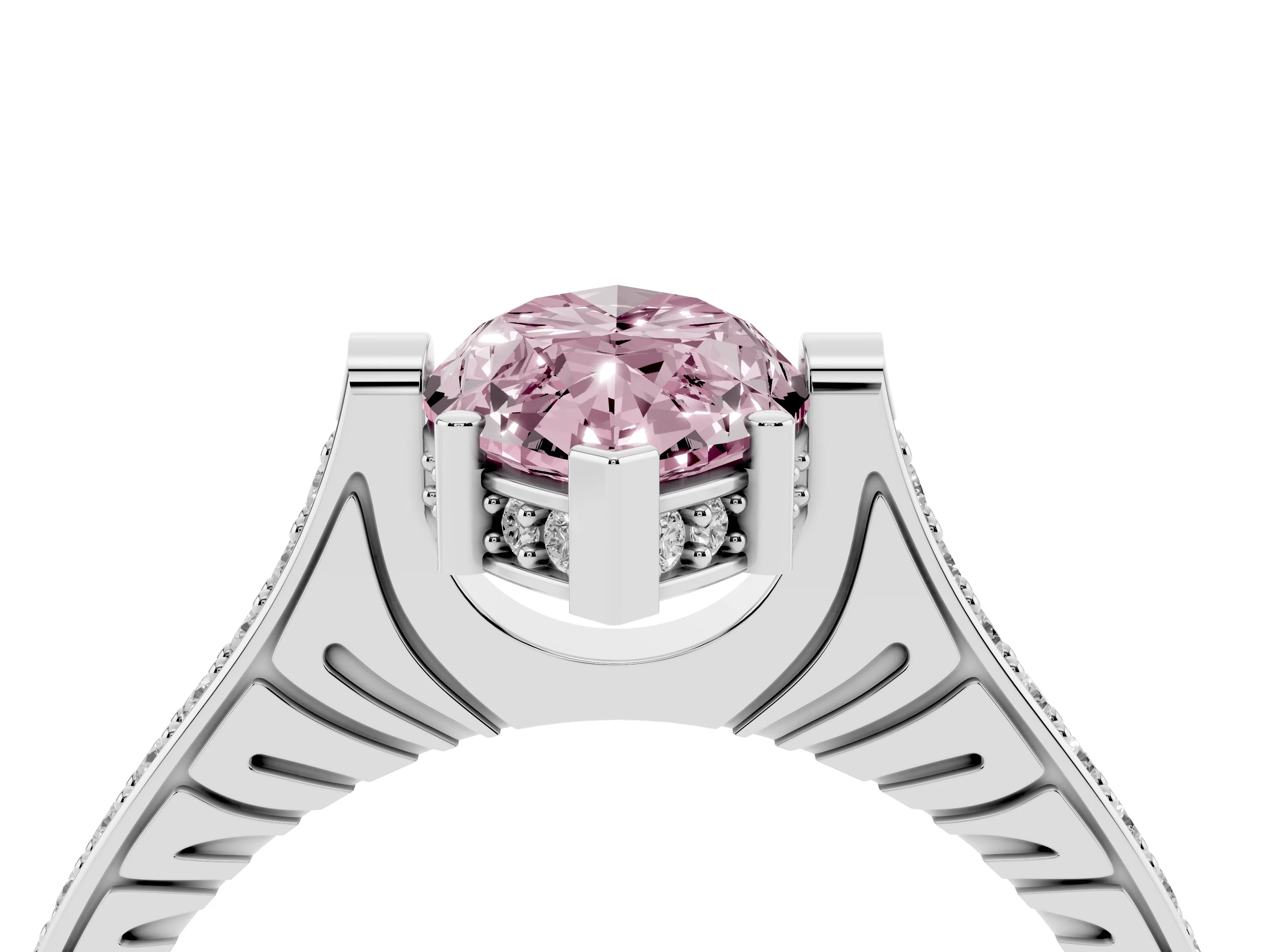 Fancy Pink Marquise Cut Diamond Solitaire Ring Set in Silver with Channel Set Band and Bezel Prong Setting