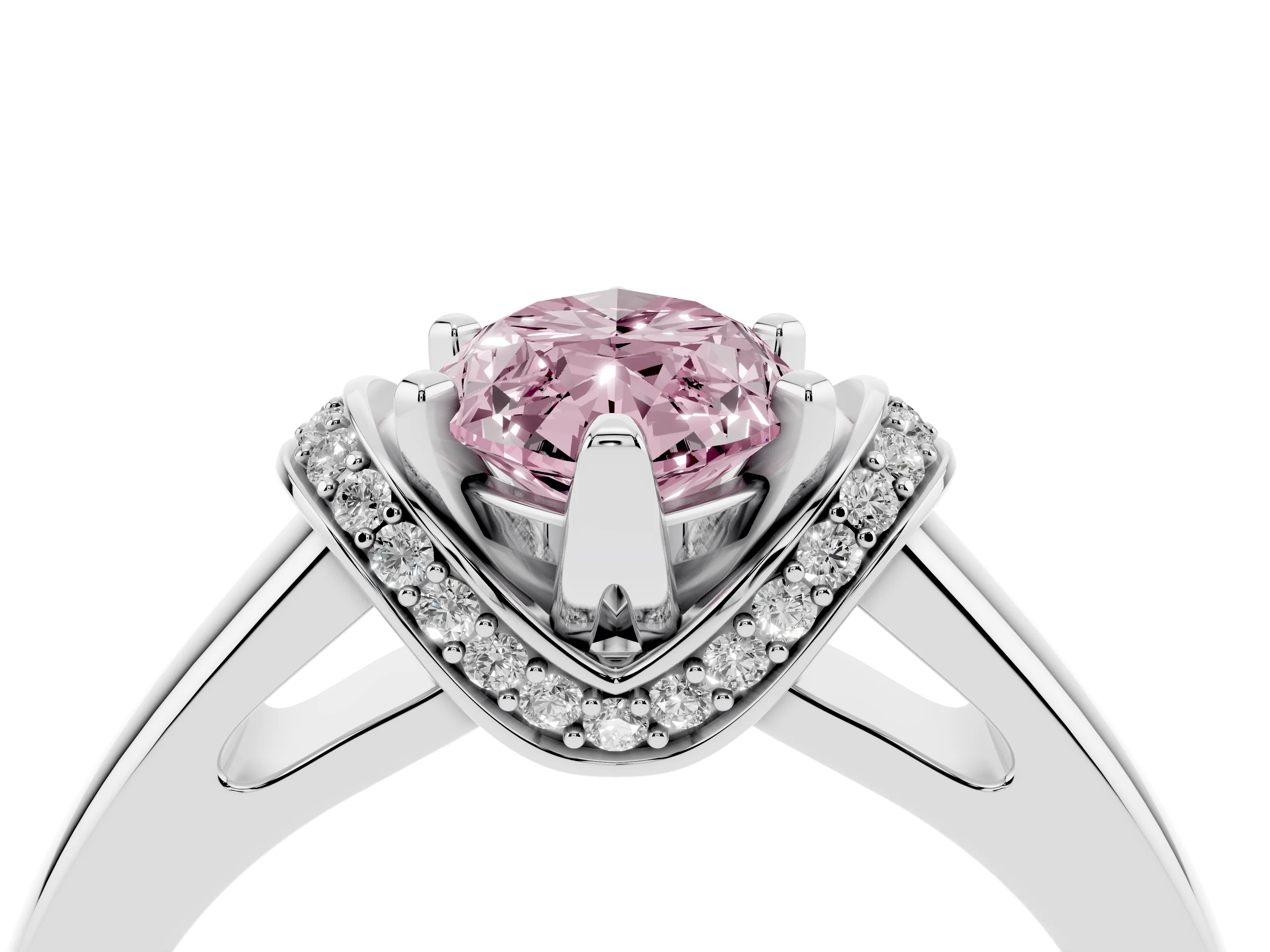 Fancy Pink Marquise Cut Diamond Pavé Band Solitaire Ring Set in Platinum with Prong Setting