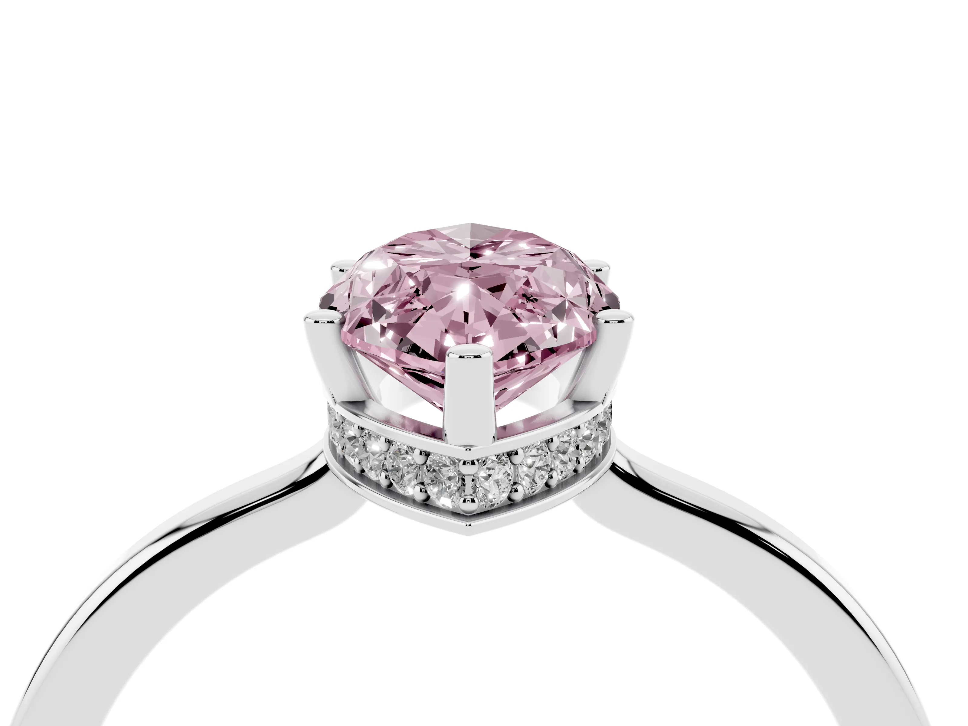 Fancy Pink Marquise Cut Diamond Solitaire Engagement Ring Set in White gold with Prong Setting on a Plain Band