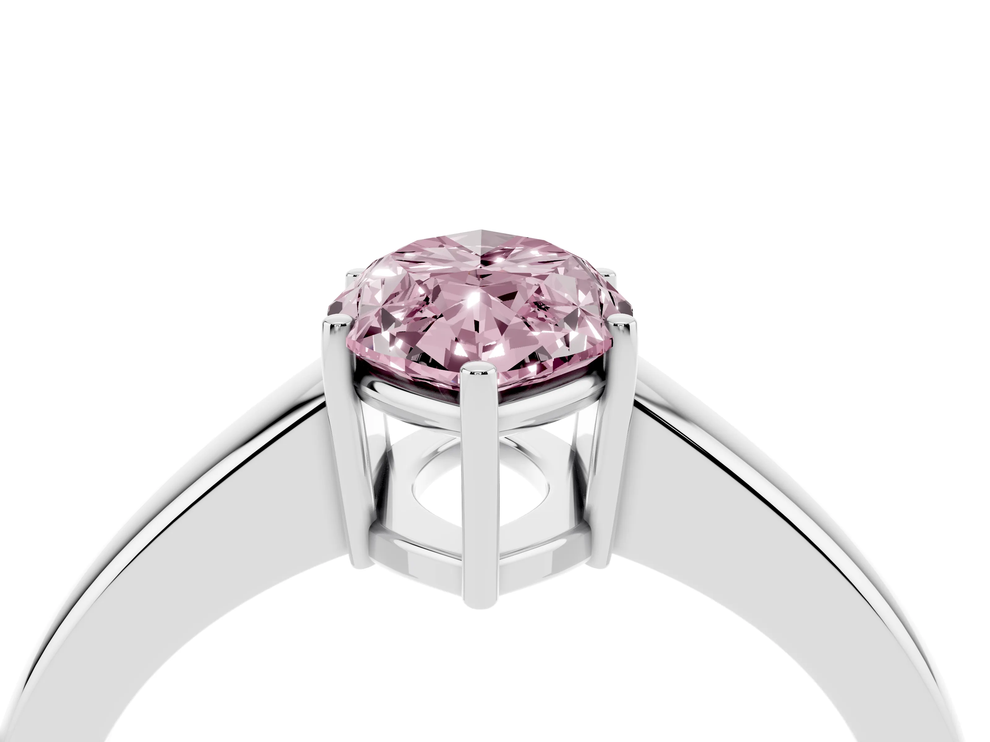 Fancy Pink Marquise Cut Diamond Solitaire Ring Set in Silver with Tapered Band and Prong Setting