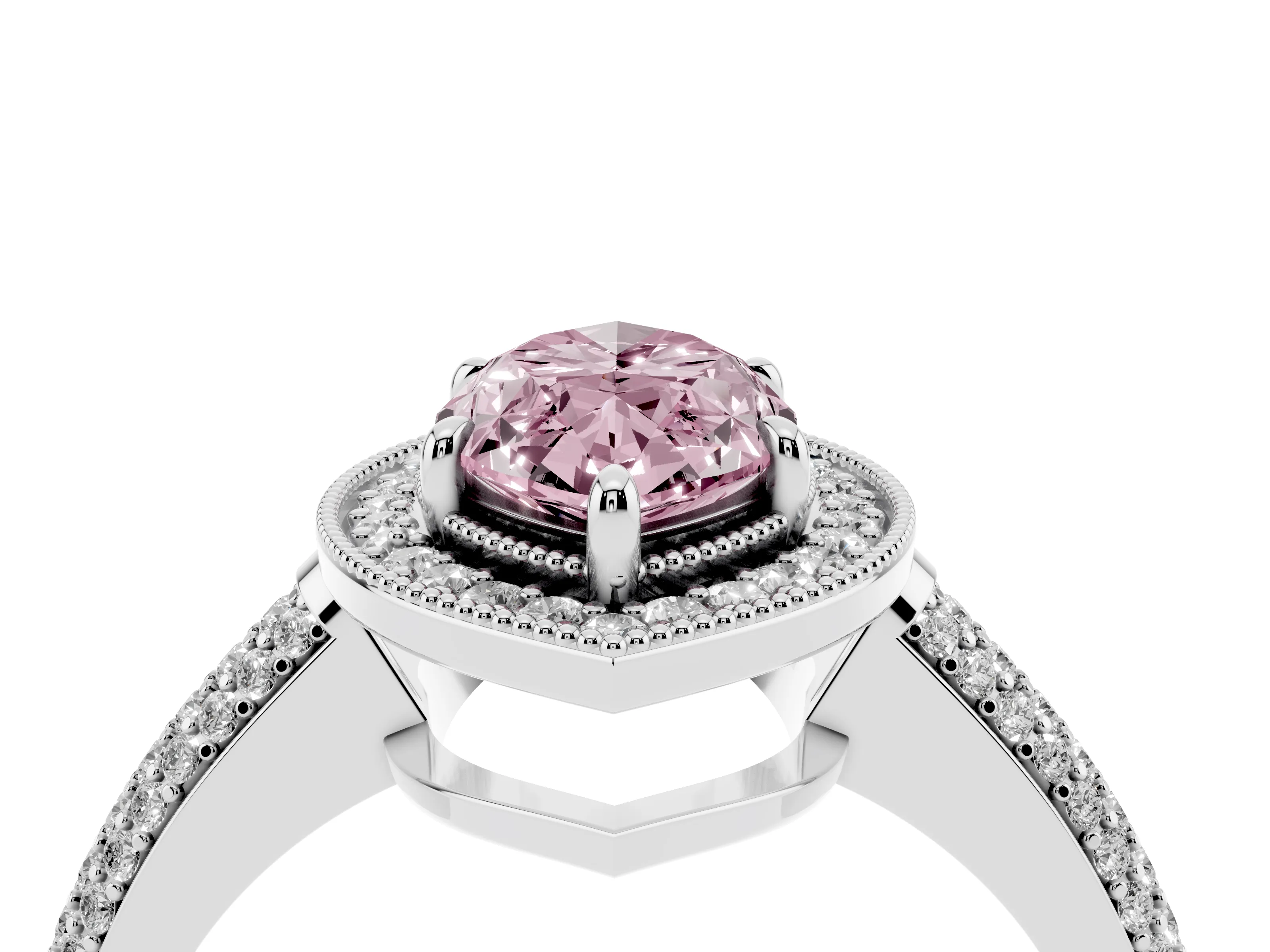 Fancy Pink Marquise Cut Diamond Halo Pavé Band Set in Silver with Prong Setting