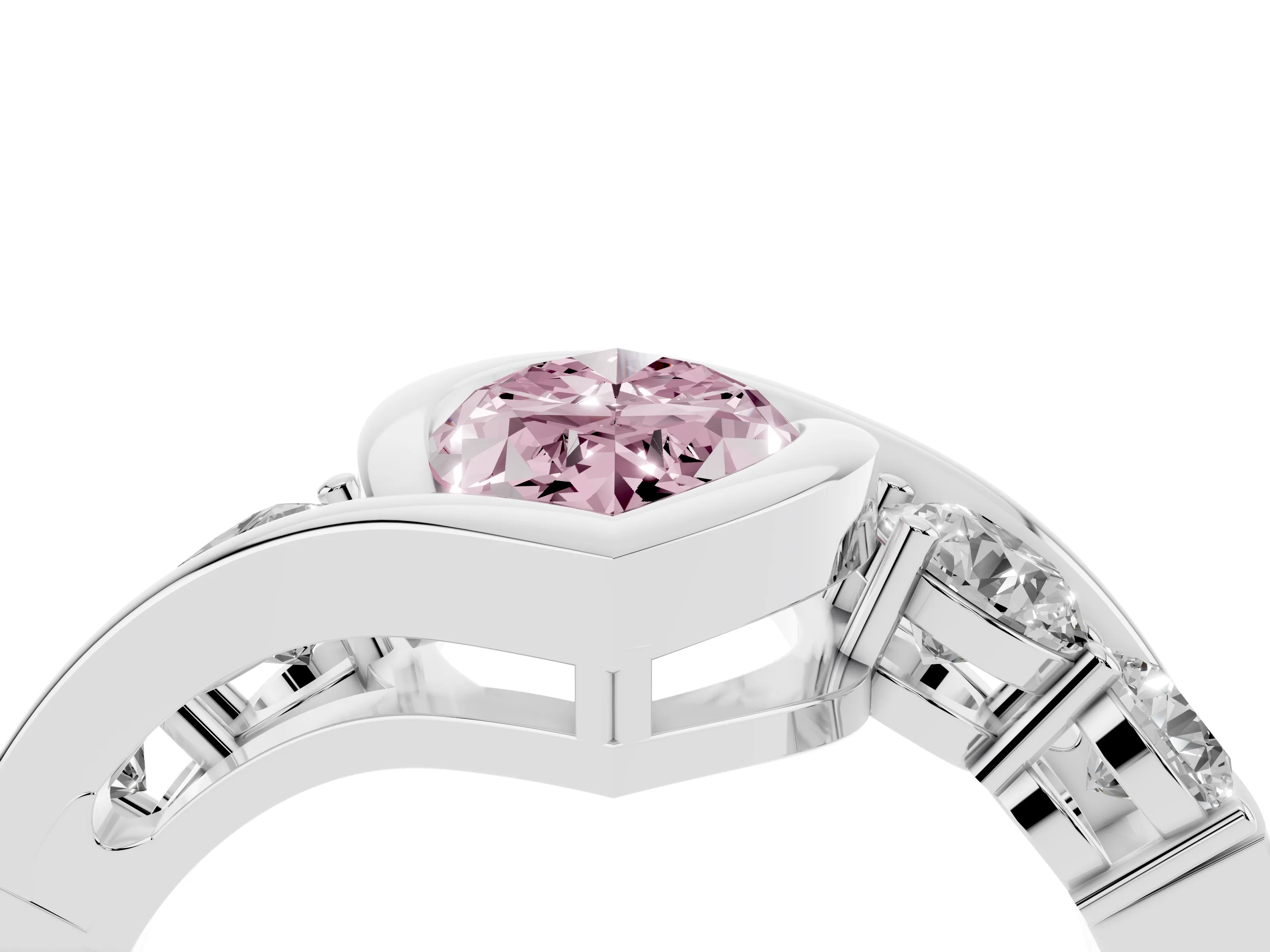 Fancy Pink Marquise Cut Diamond Bezel Bypass Ring Set in Silver with Round Accents