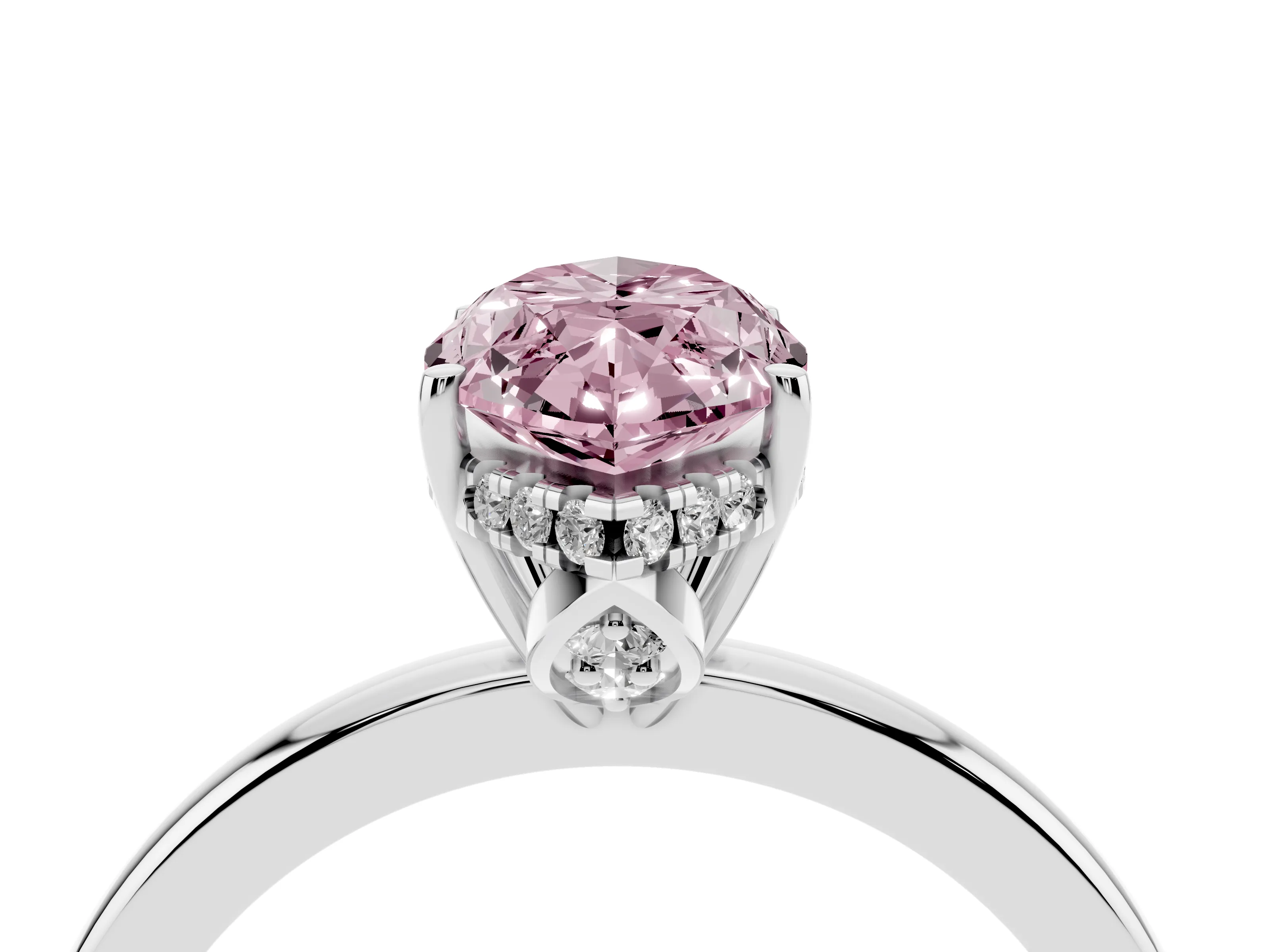 Fancy Pink Marquise Cut Diamond Solitaire Ring Set in Silver with Plain Band and Prong Setting