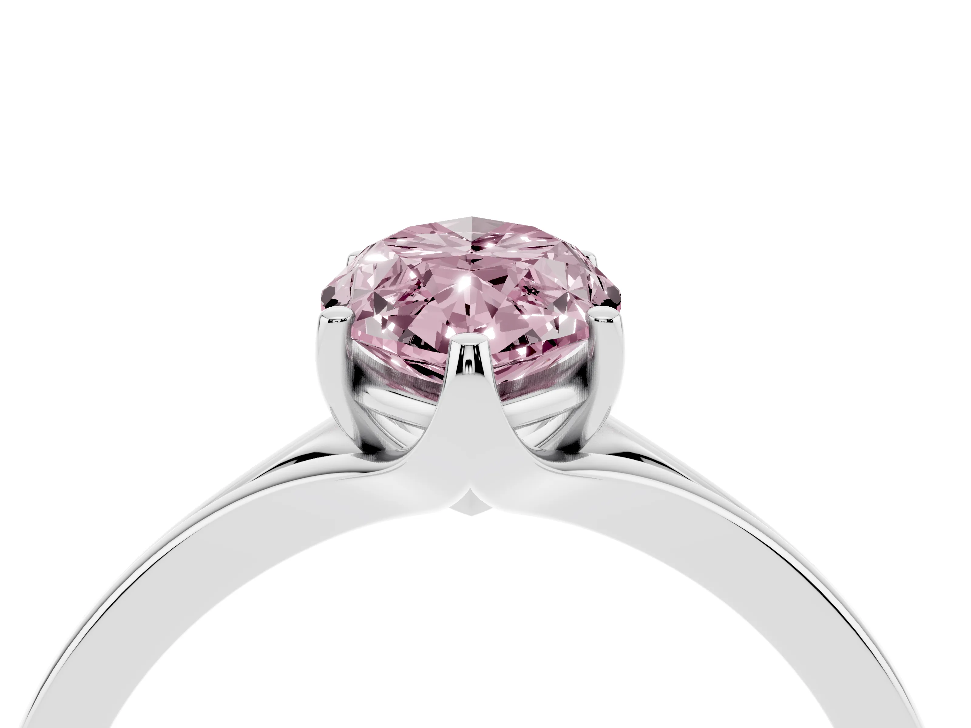 Fancy Pink Marquise Cut Diamond Solitaire Ring Set in Platinum with Polished Tapered Band and Prong Setting