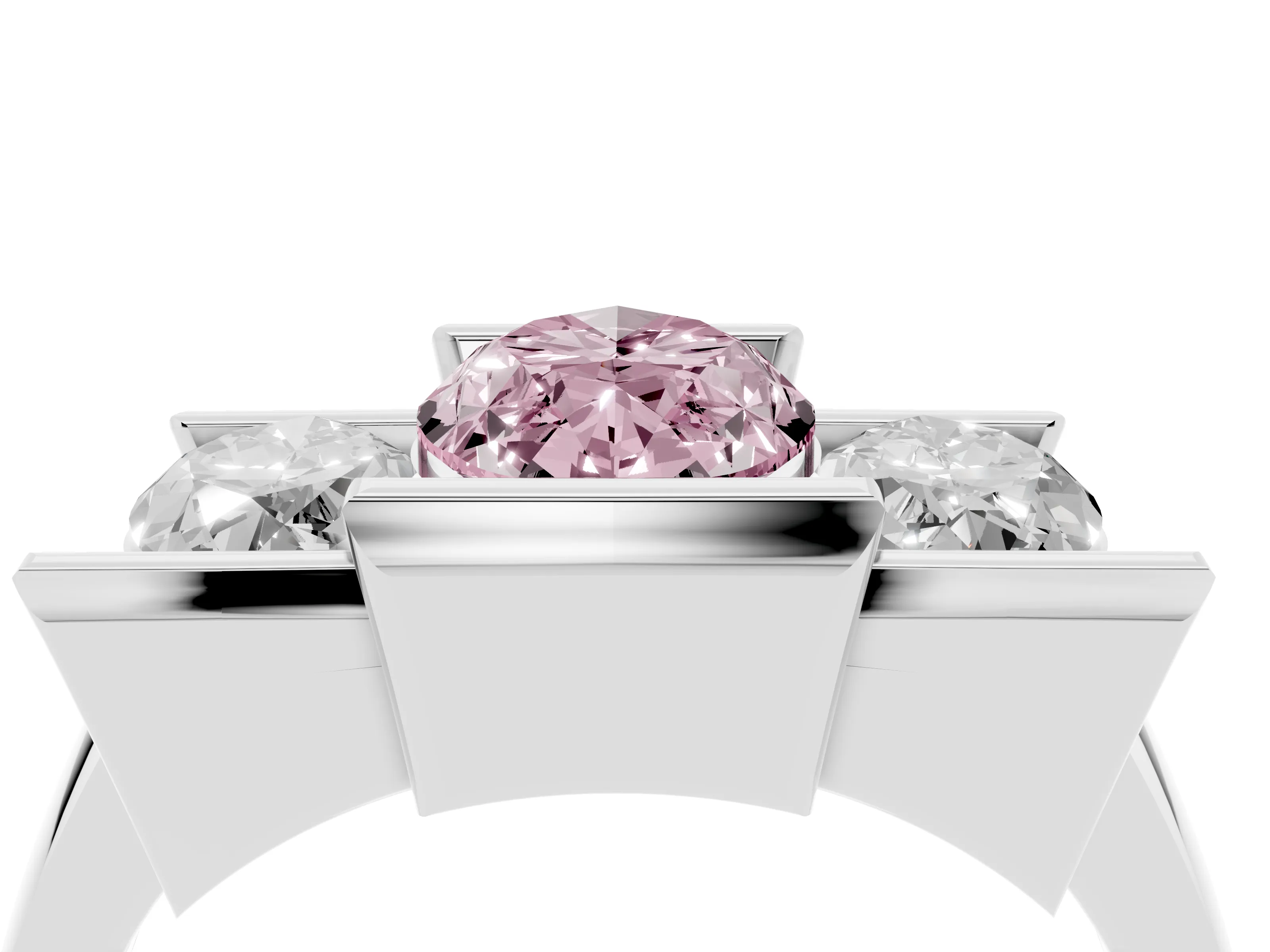 Fancy Pink Marquise Cut Diamond Three-Stone Channel Set Ring Set in White gold with Smooth Polished Band