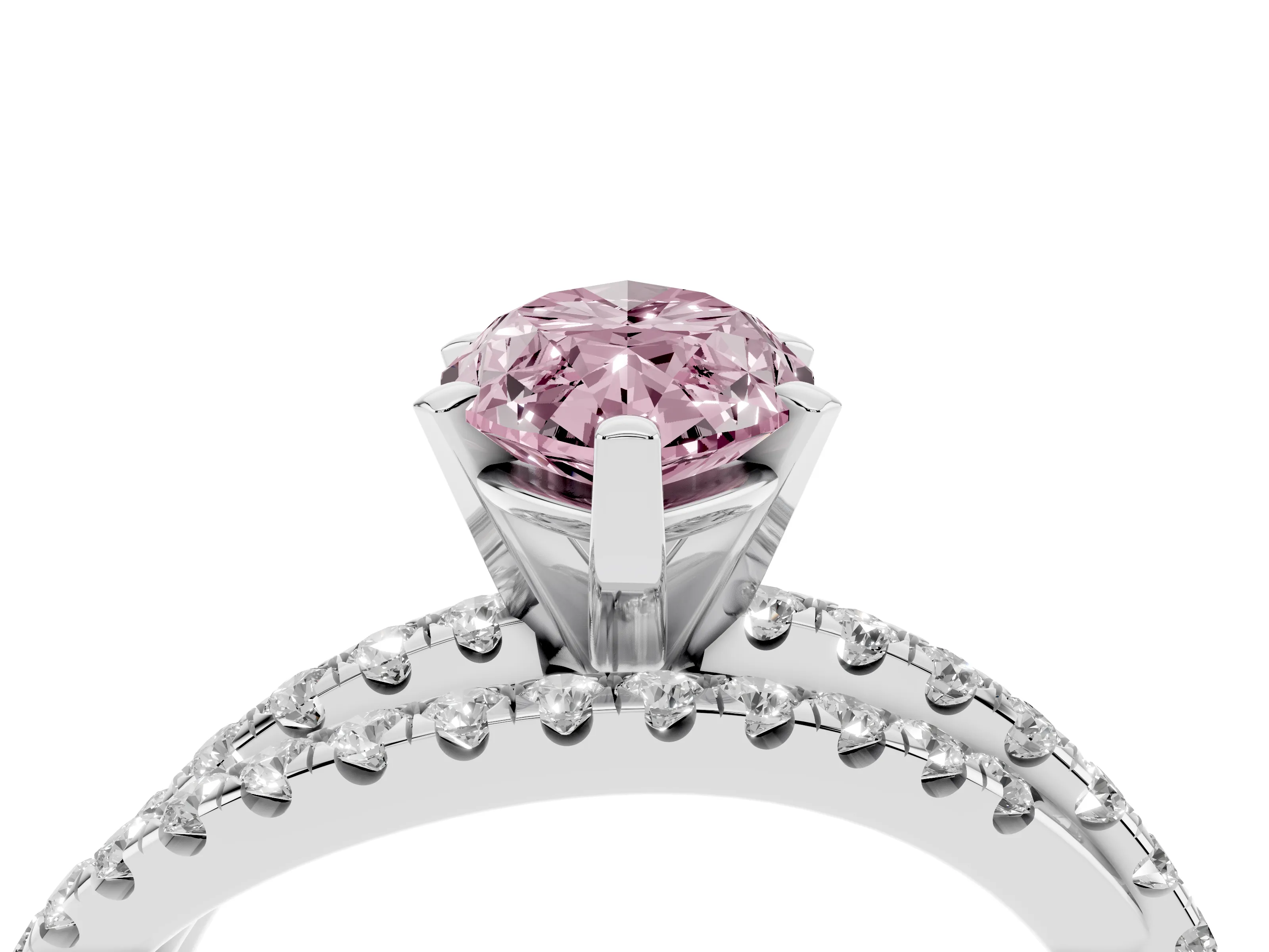 Fancy Pink Marquise Cut Diamond Solitaire Twist Band Ring Set in Silver with Pavé Setting and Prong Head