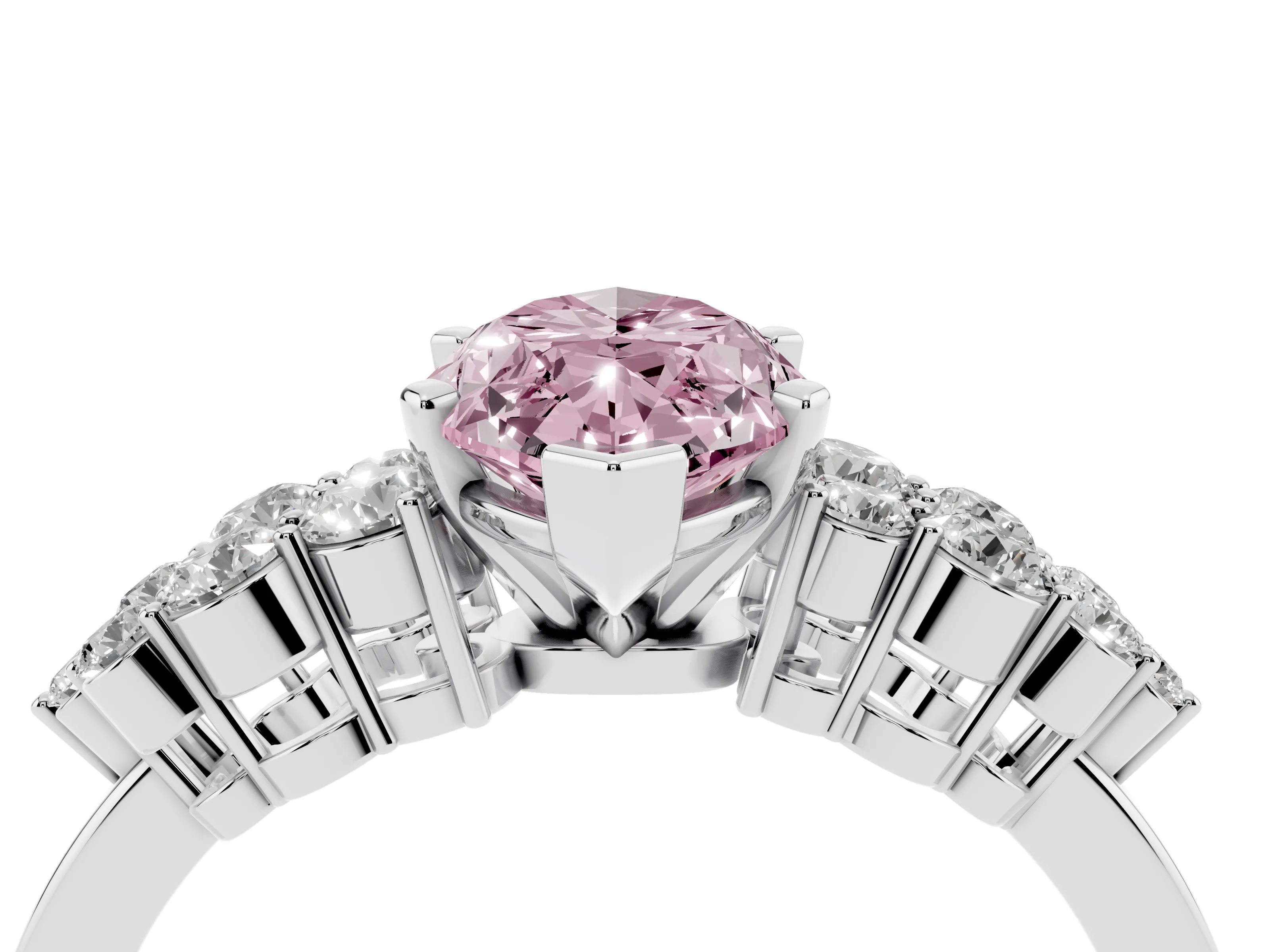 Fancy Pink Marquise Cut Diamond Cluster Engagement Ring Set in Silver with Pavé Band and Prong Setting