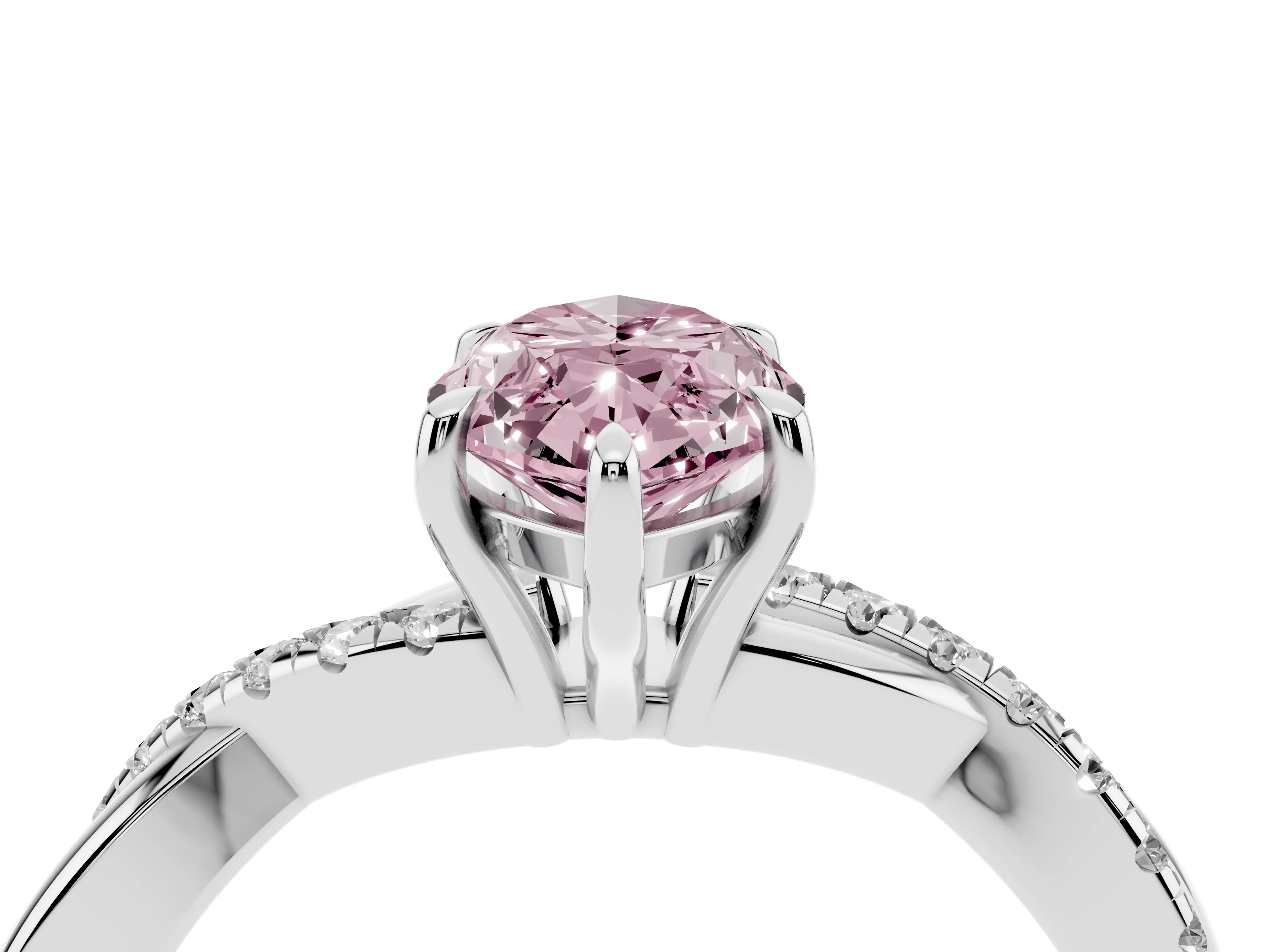 Fancy Pink Marquise Cut Diamond Twisted Pavé Band Ring Set in Silver with Prong Setting