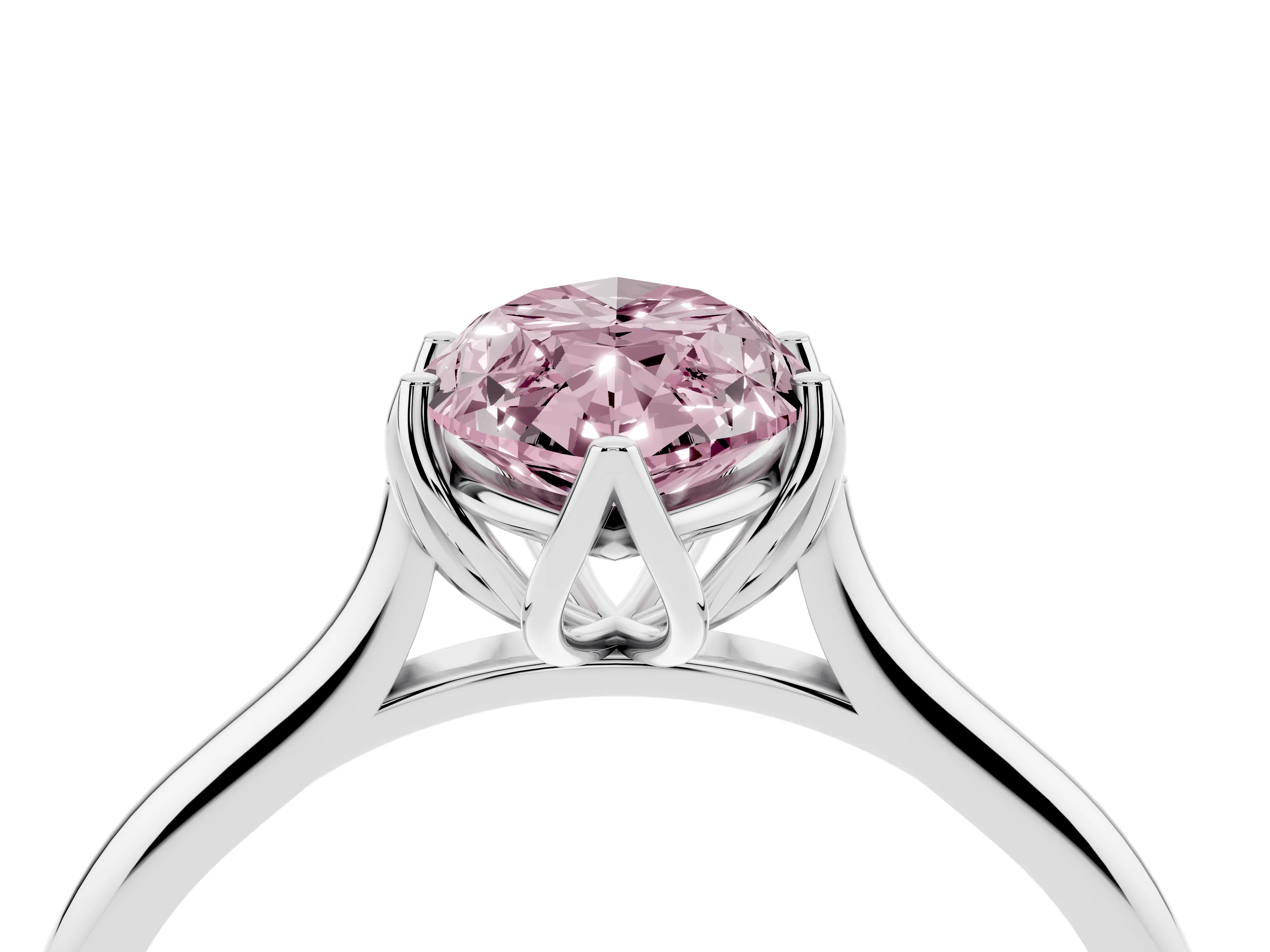 Fancy Pink Marquise Cut Diamond Solitaire Cathedral Ring Set in Silver with Prong Setting