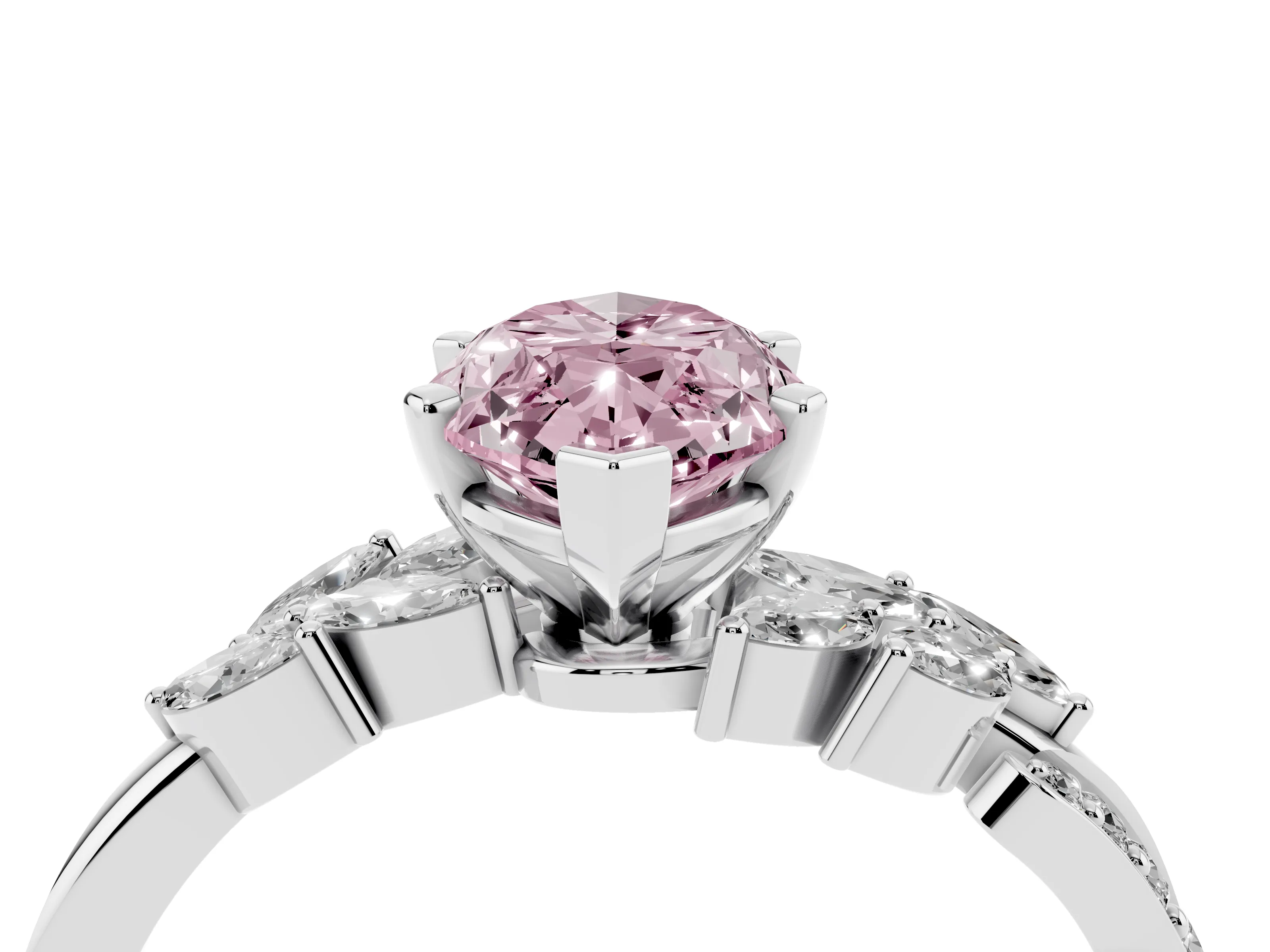 Fancy Pink Marquise Cut Diamond Solitaire Ring Set in White gold with Marquise Twist Band and Prong Setting