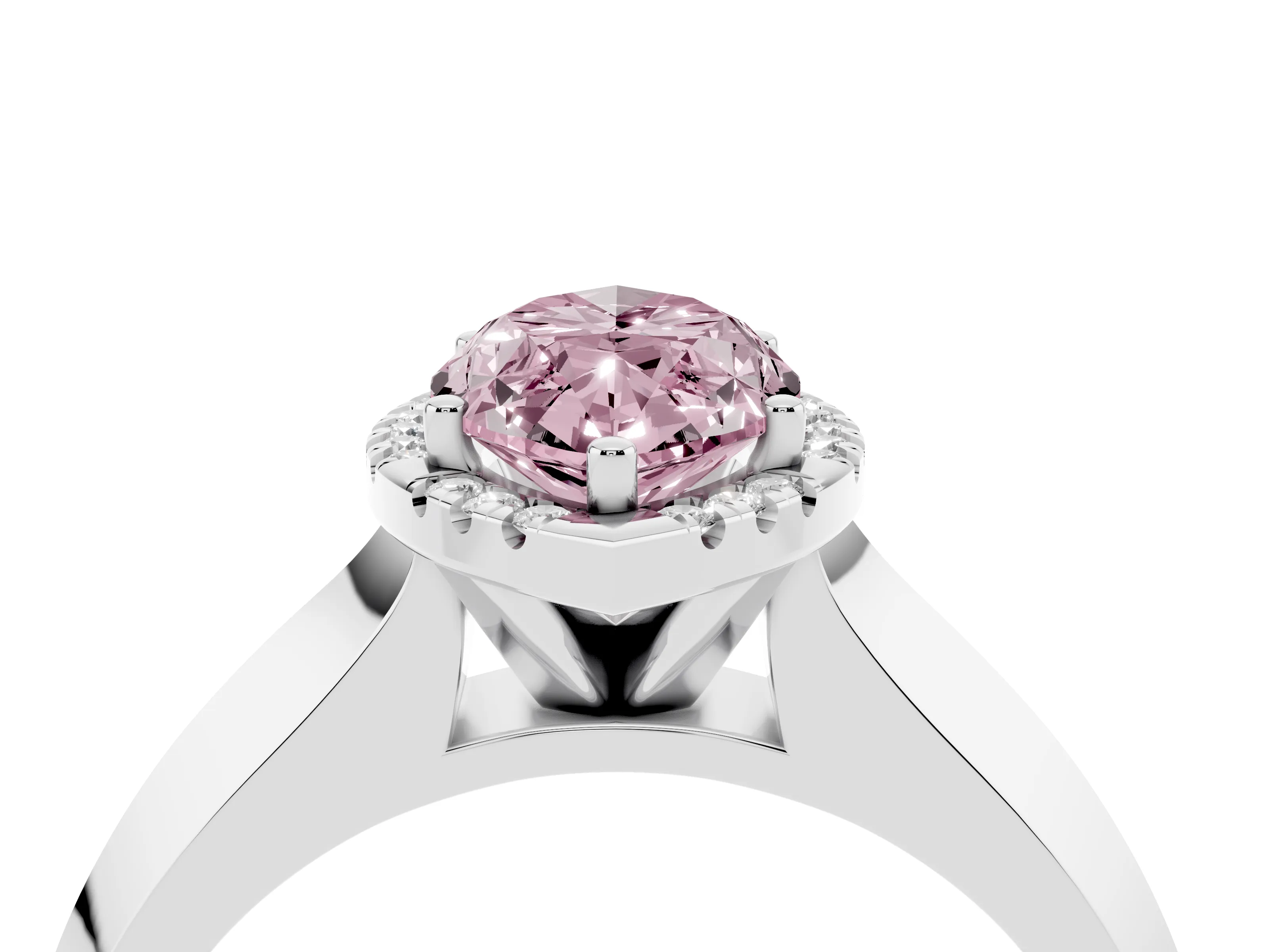 Fancy Pink Marquise Cut Diamond Halo Ring Set in White gold with Cathedral Band and Prong Setting