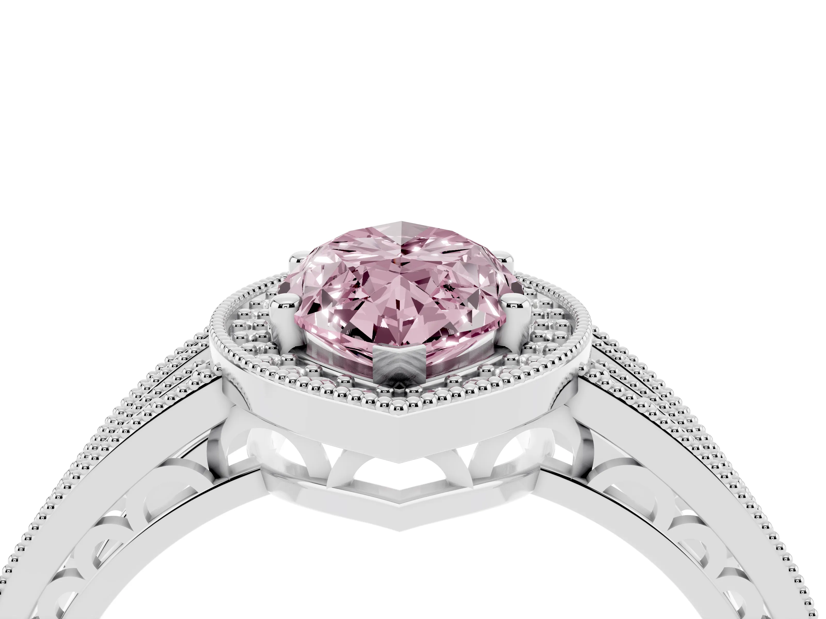 Fancy Pink Marquise Cut Diamond Halo Ring Set in Silver with Accent Split Shank and Prong Setting